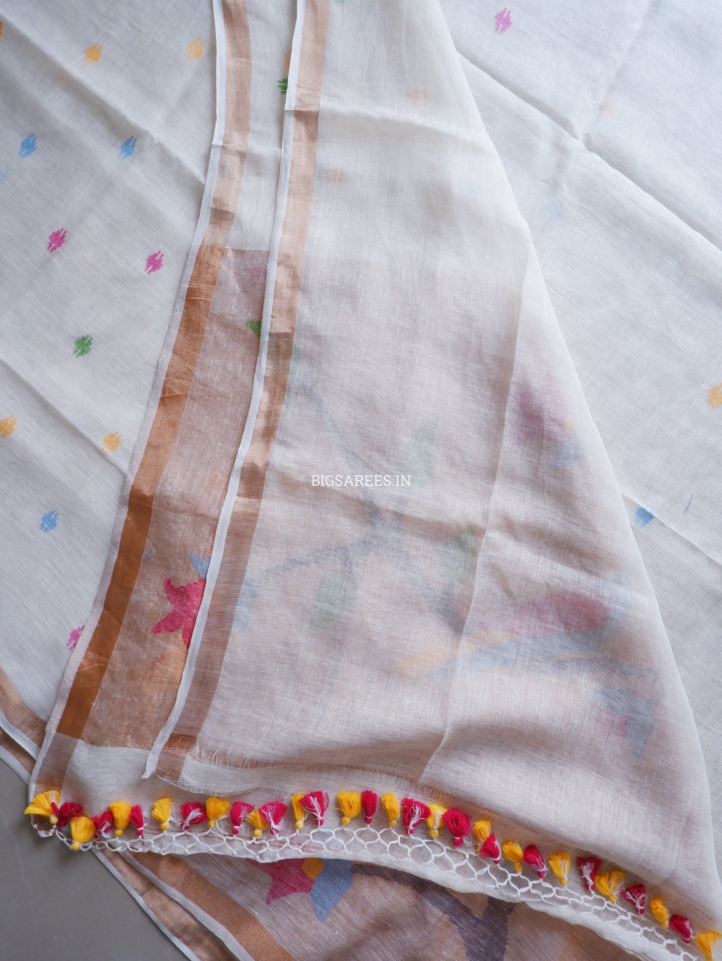 Paithani Style Linen Saree | Jamdani | White
