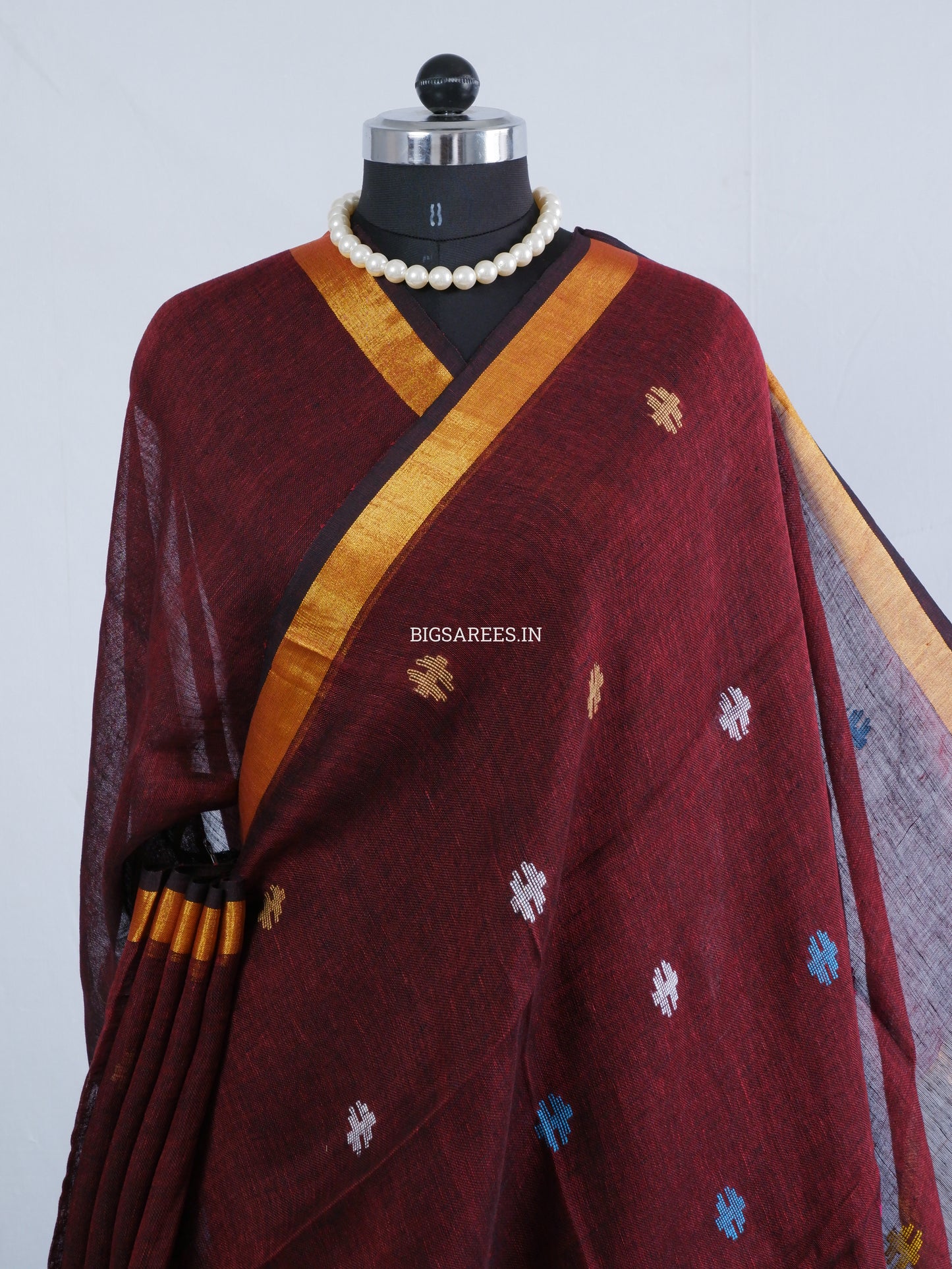 Paithani Style Linen Saree | Jamdani | Maroon