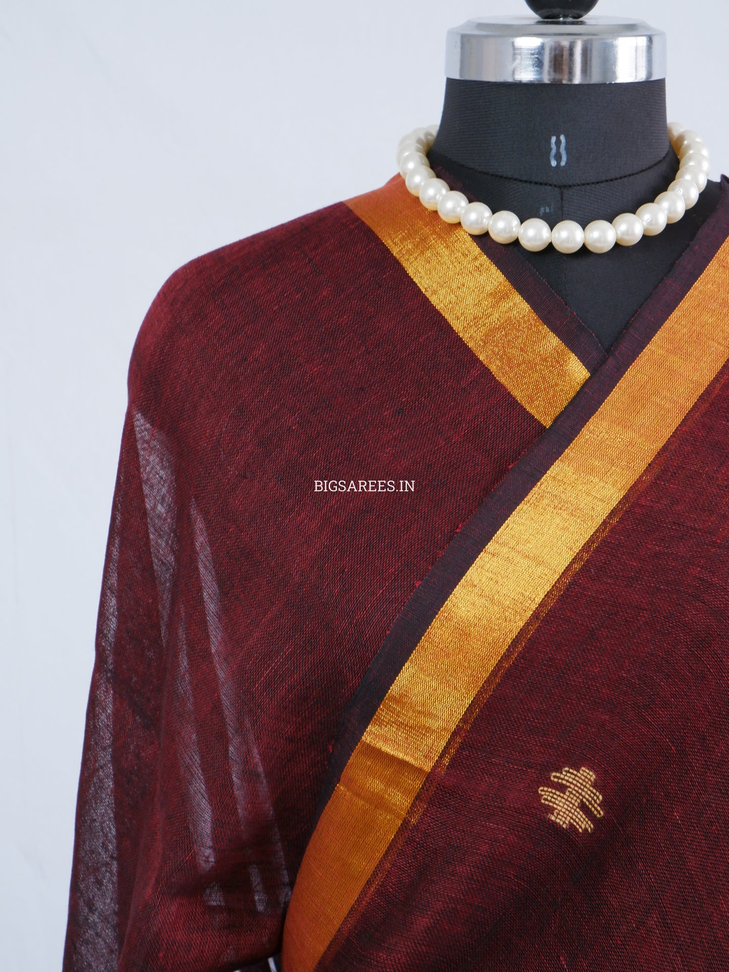 Paithani Style Linen Saree | Jamdani | Maroon