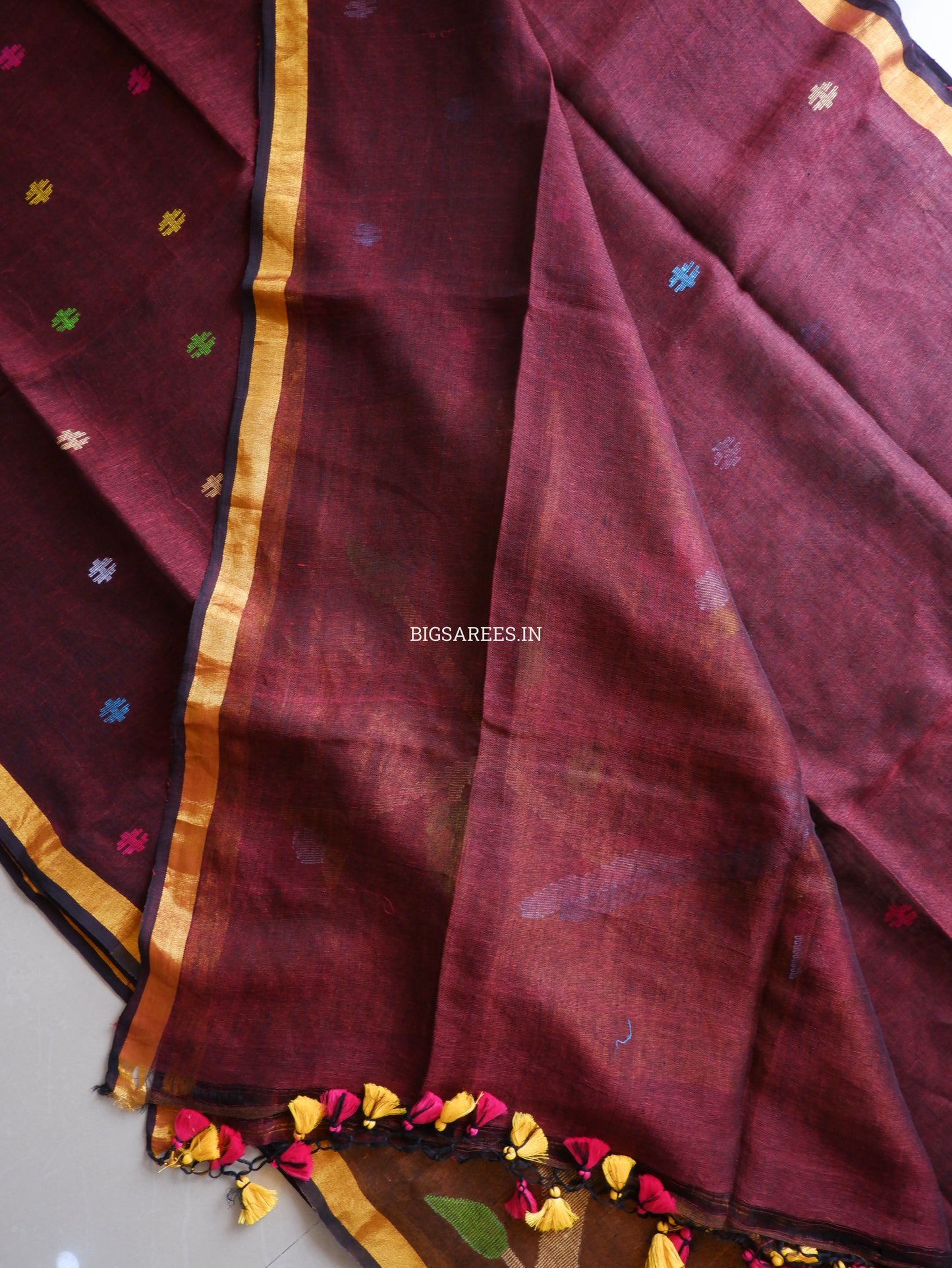Paithani Style Linen Saree | Jamdani | Maroon