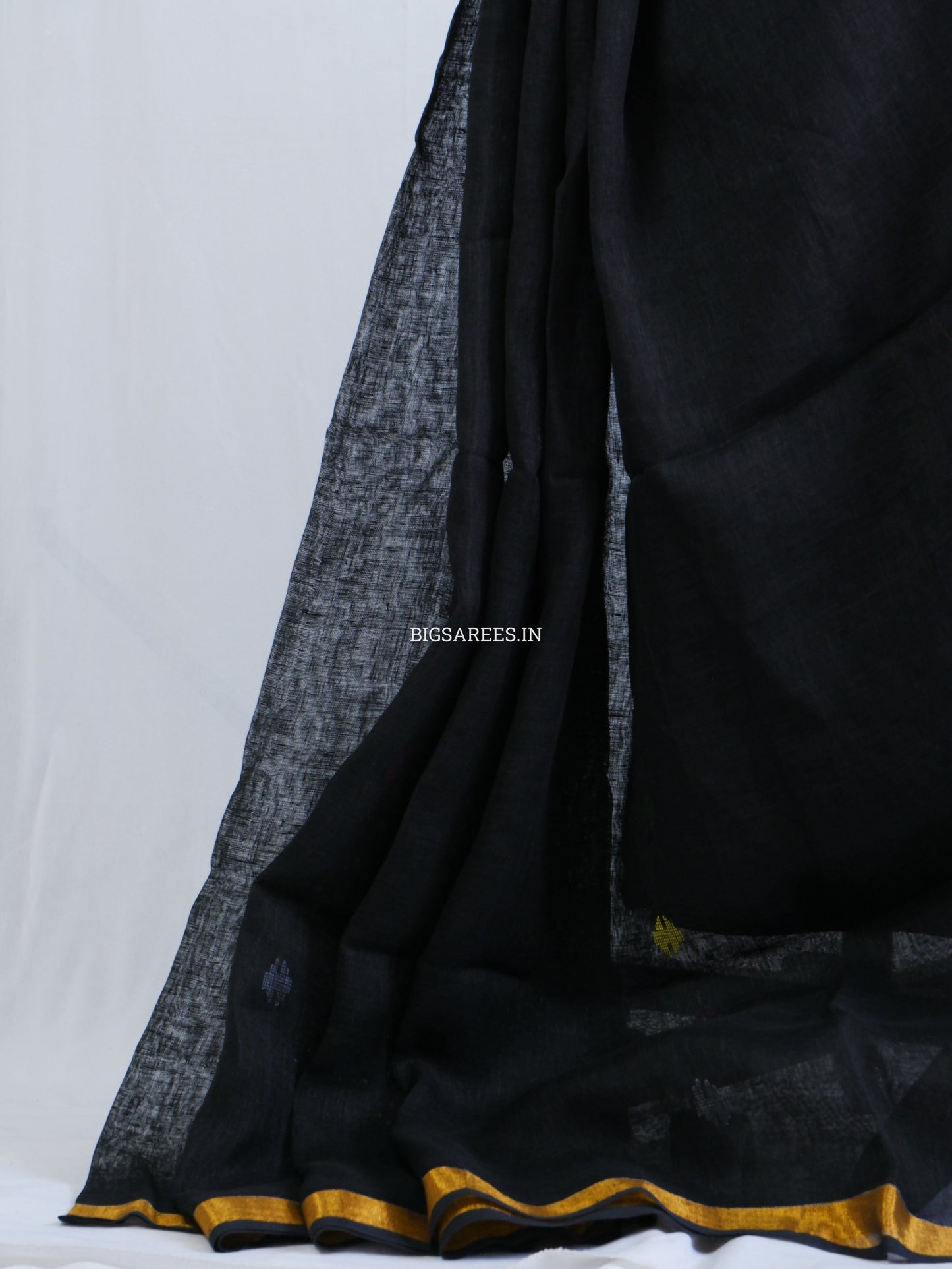 Paithani Style Linen Saree | Jamdani | Black