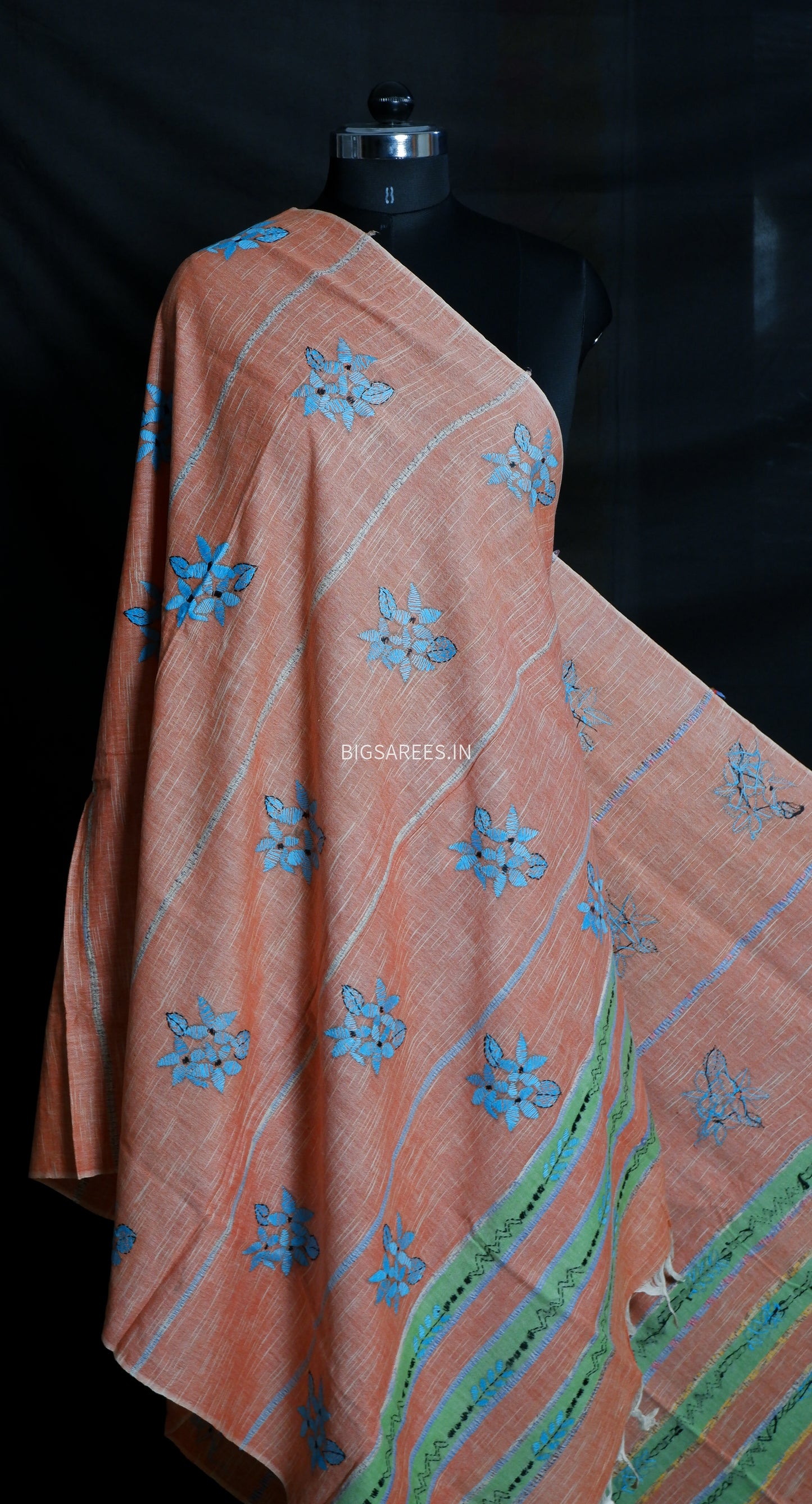Hand-Embroidered Kantha - Stitch Dupatta | Pure Khesh Cotton | Copper Rose | 36" |