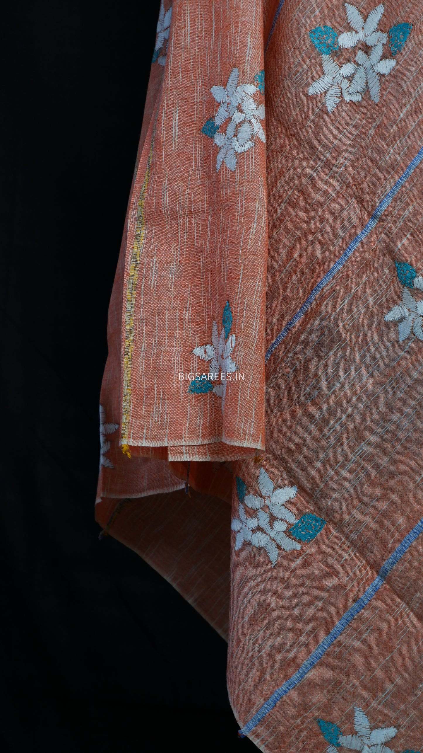 Hand-Embroidered Kantha - Stitch Dupatta | Pure Khesh Cotton | Red Orange | 36"|