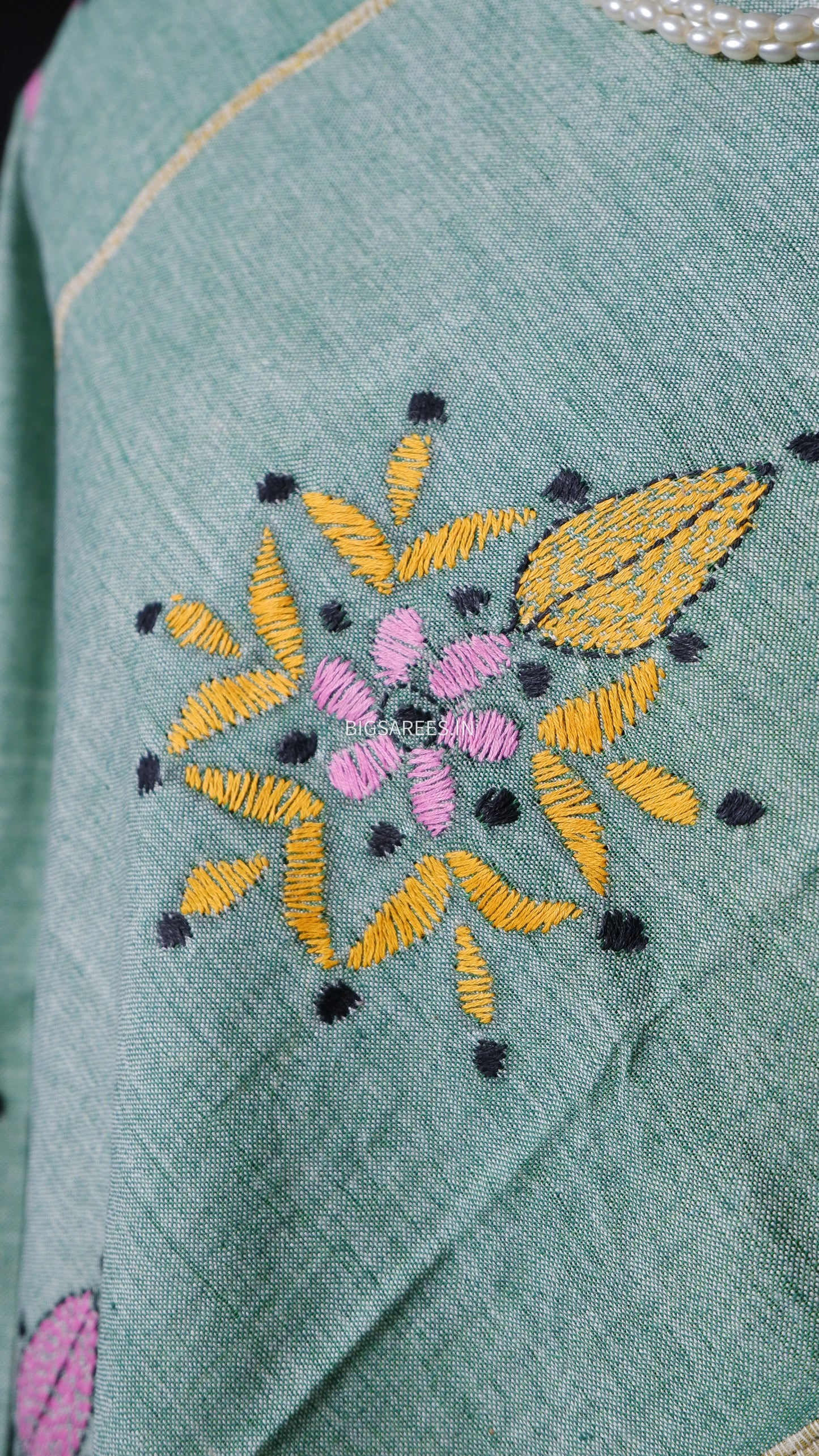 Hand-Embroidered Kantha - Stitch Dupatta | Pure Khesh Cotton | Mint Green | 36"|