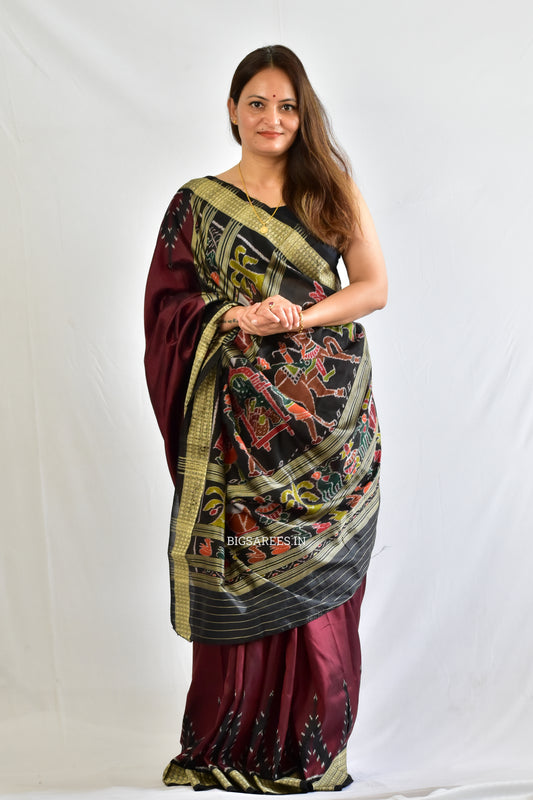 Sambalpuri Ikat Handwoven Saree | Pure Silk | Deep Maroon