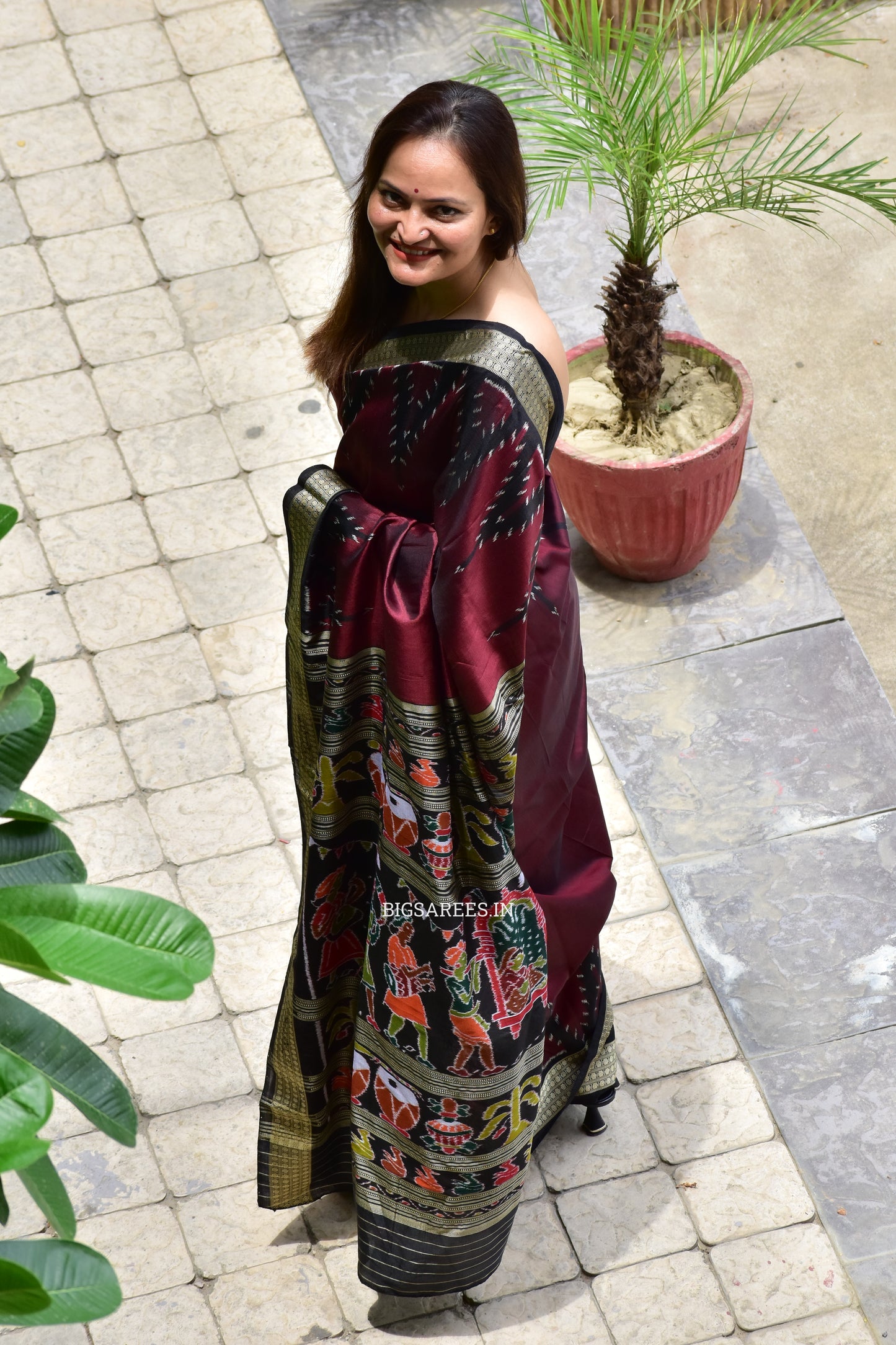 Sambalpuri Ikat Handwoven Saree | Pure Silk | Deep Maroon