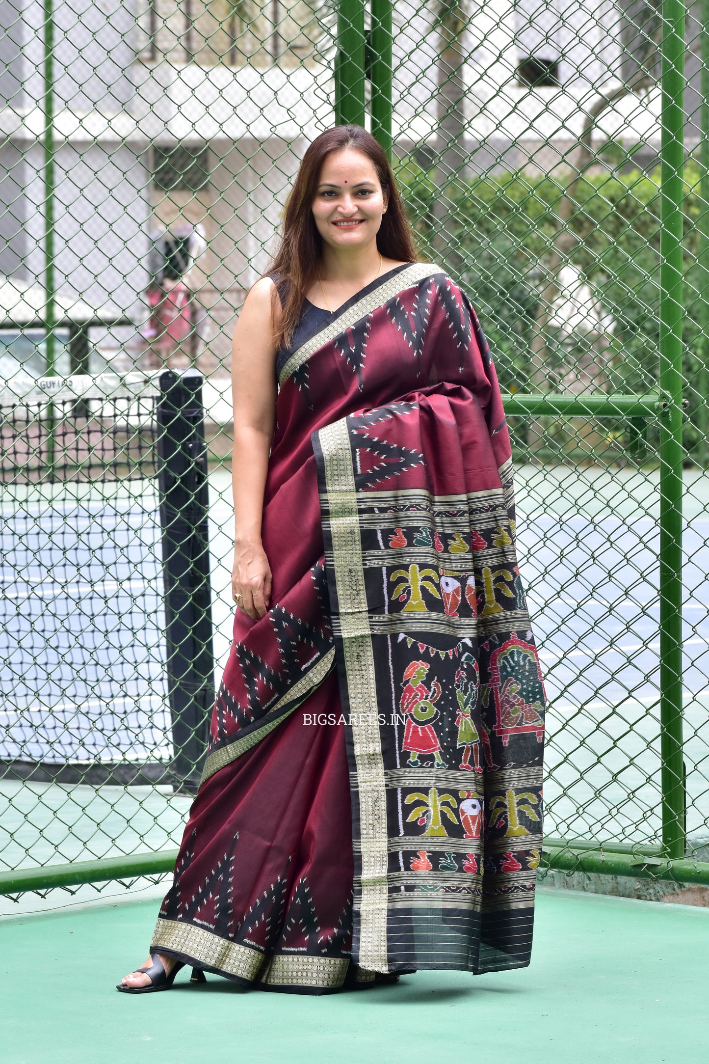 Sambalpuri Ikat Handwoven Saree | Pure Silk | Deep Maroon