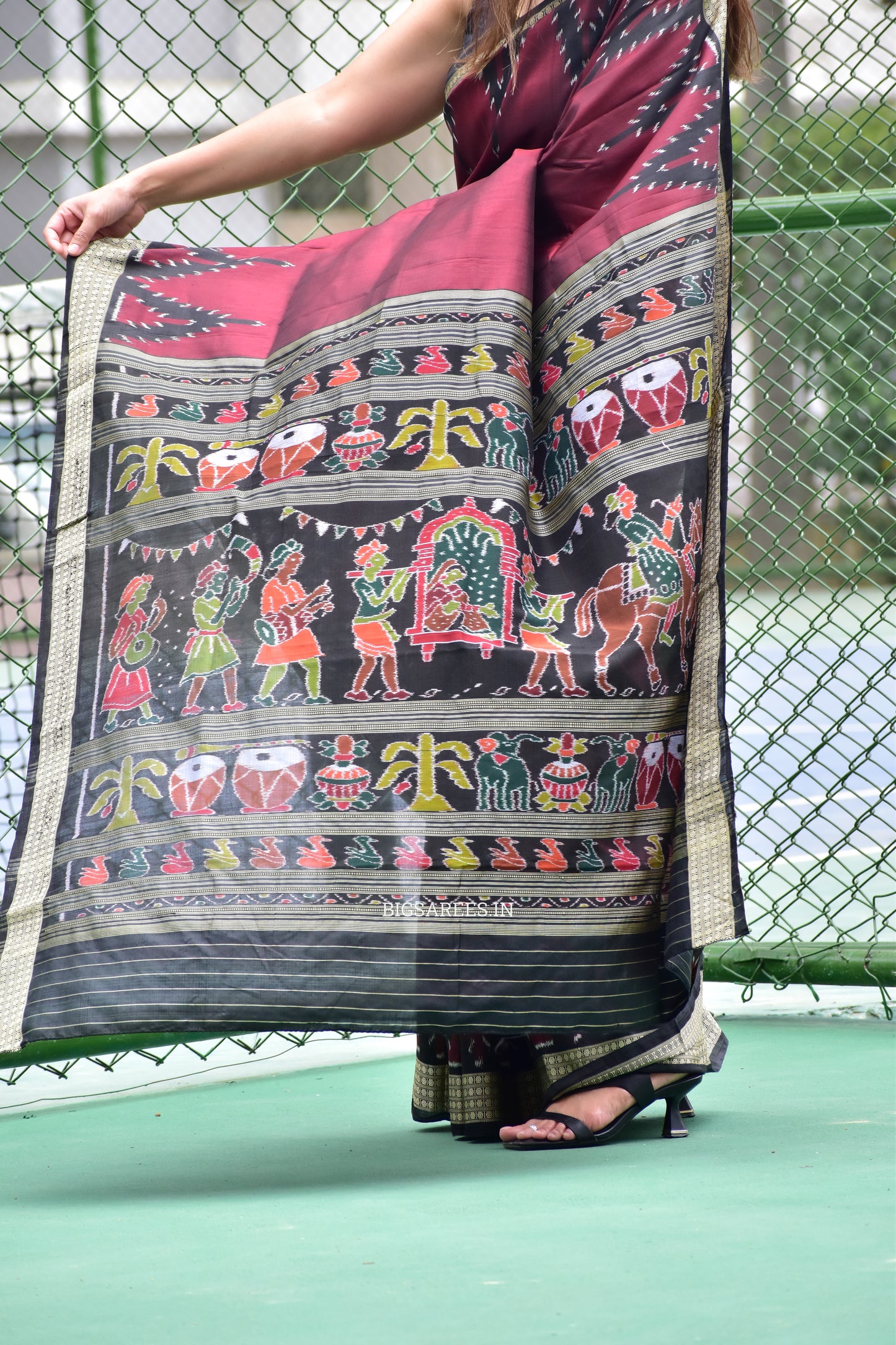 Sambalpuri Ikat Handwoven Saree | Pure Silk | Deep Maroon