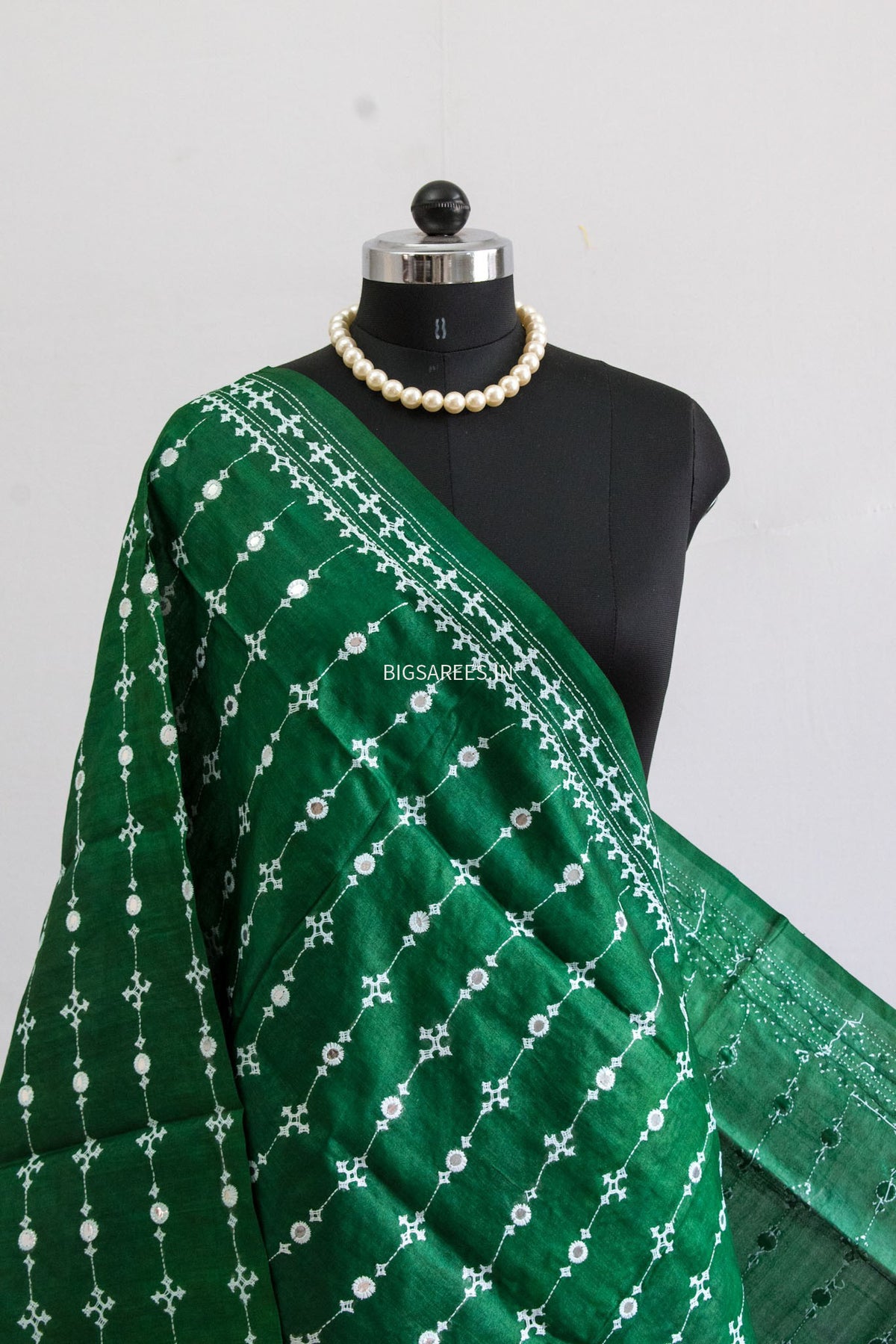 Kutchi Work Dupatta | Tussar Silk | Forest Green