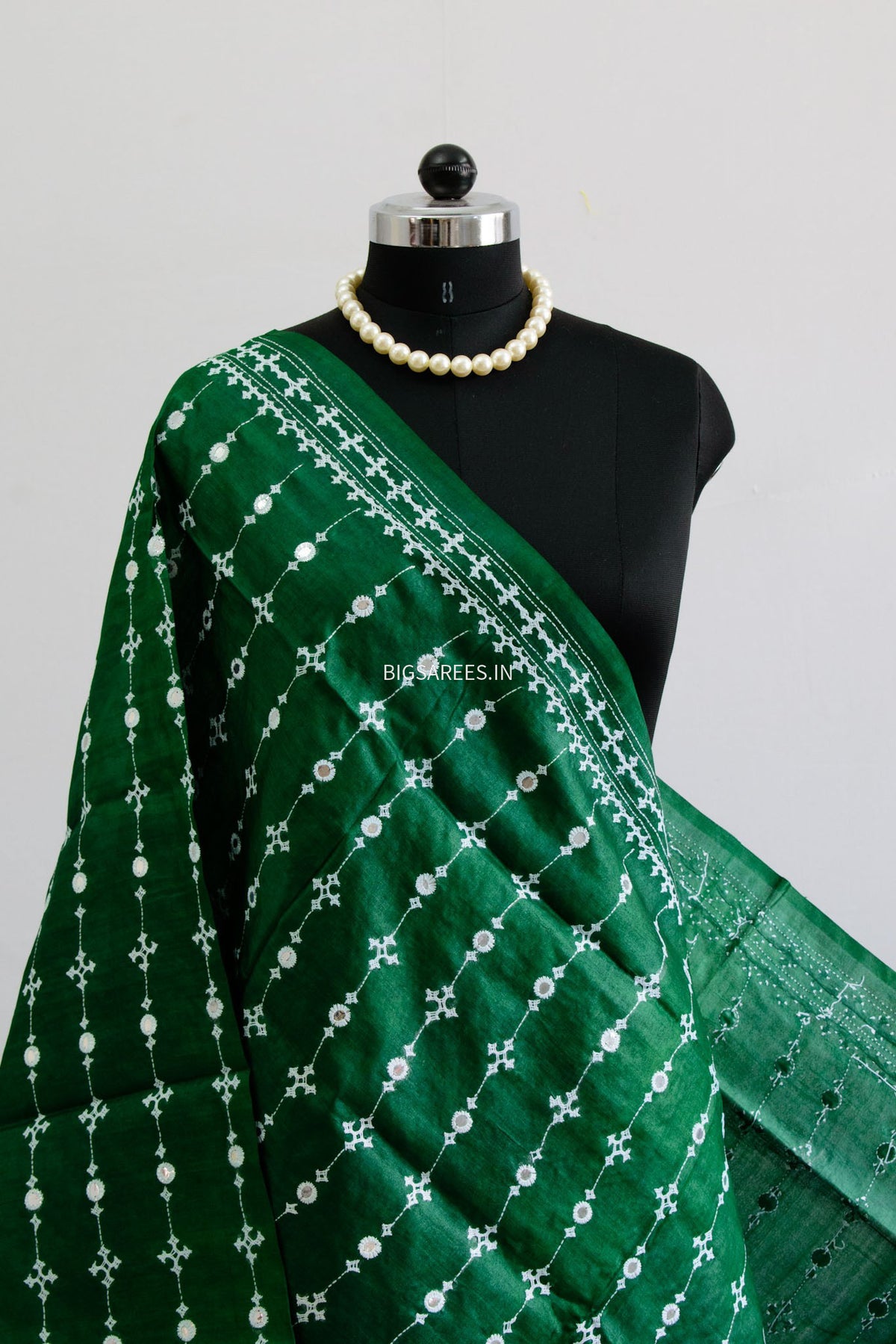 Kutchi Work Dupatta | Tussar Silk | Forest Green