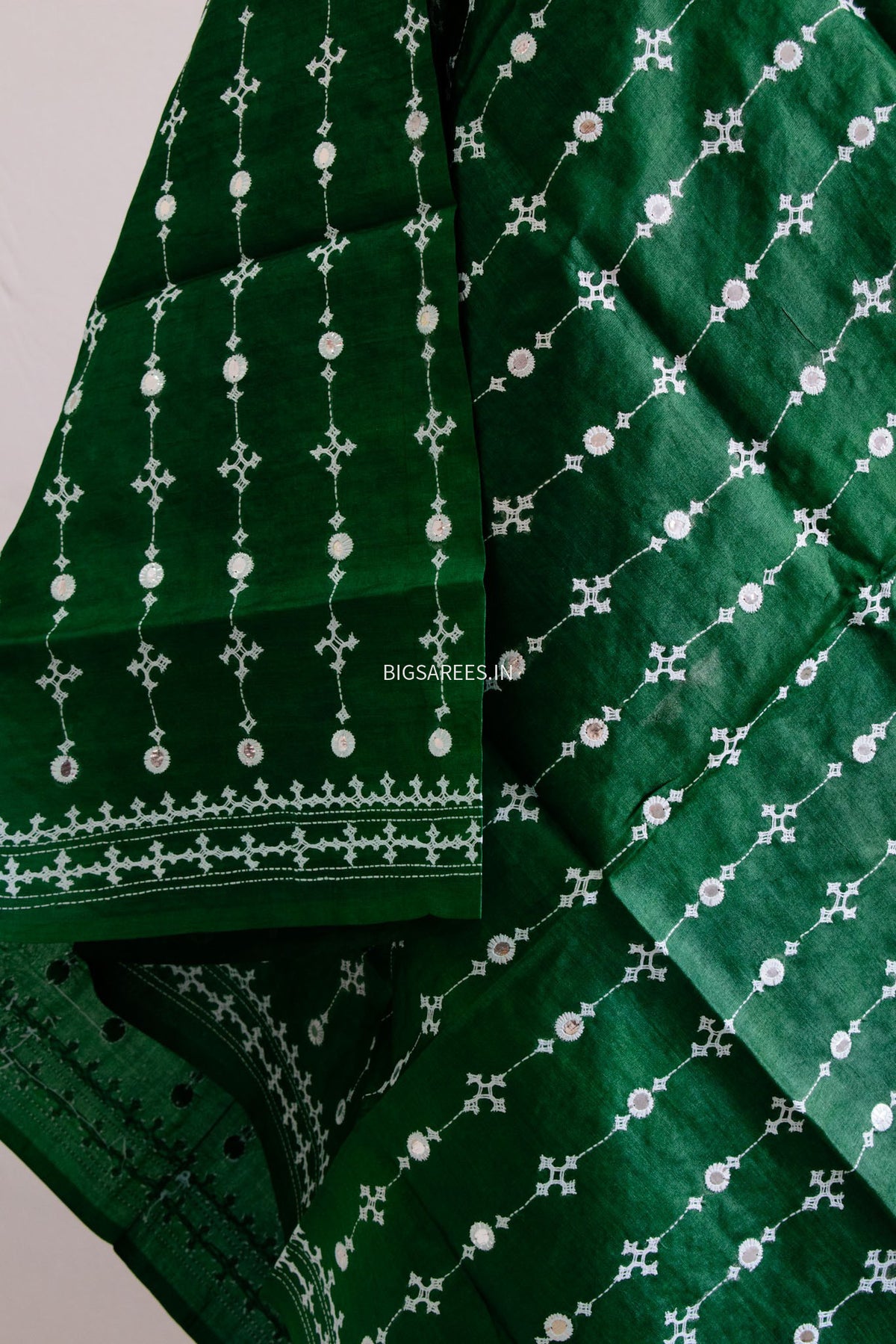 Kutchi Work Dupatta | Tussar Silk | Forest Green
