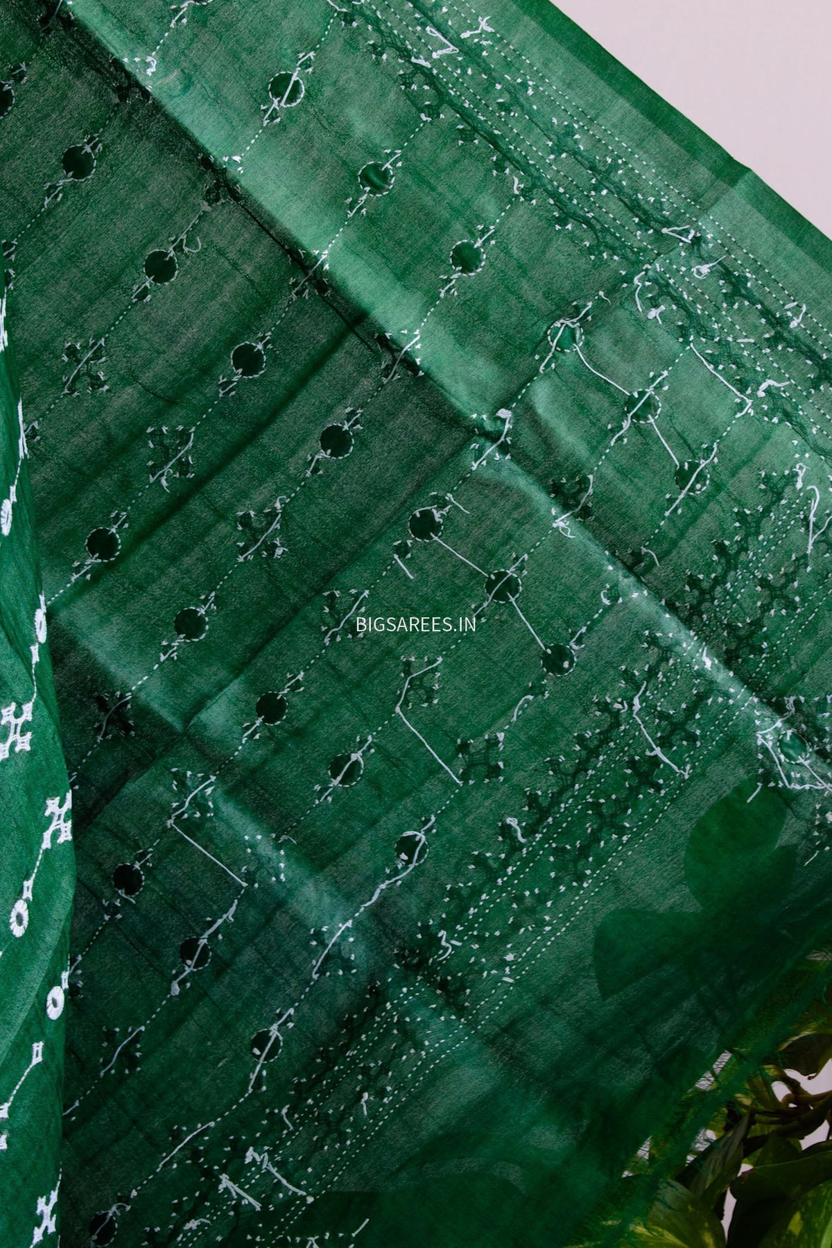 Kutchi Work Dupatta | Tussar Silk | Forest Green