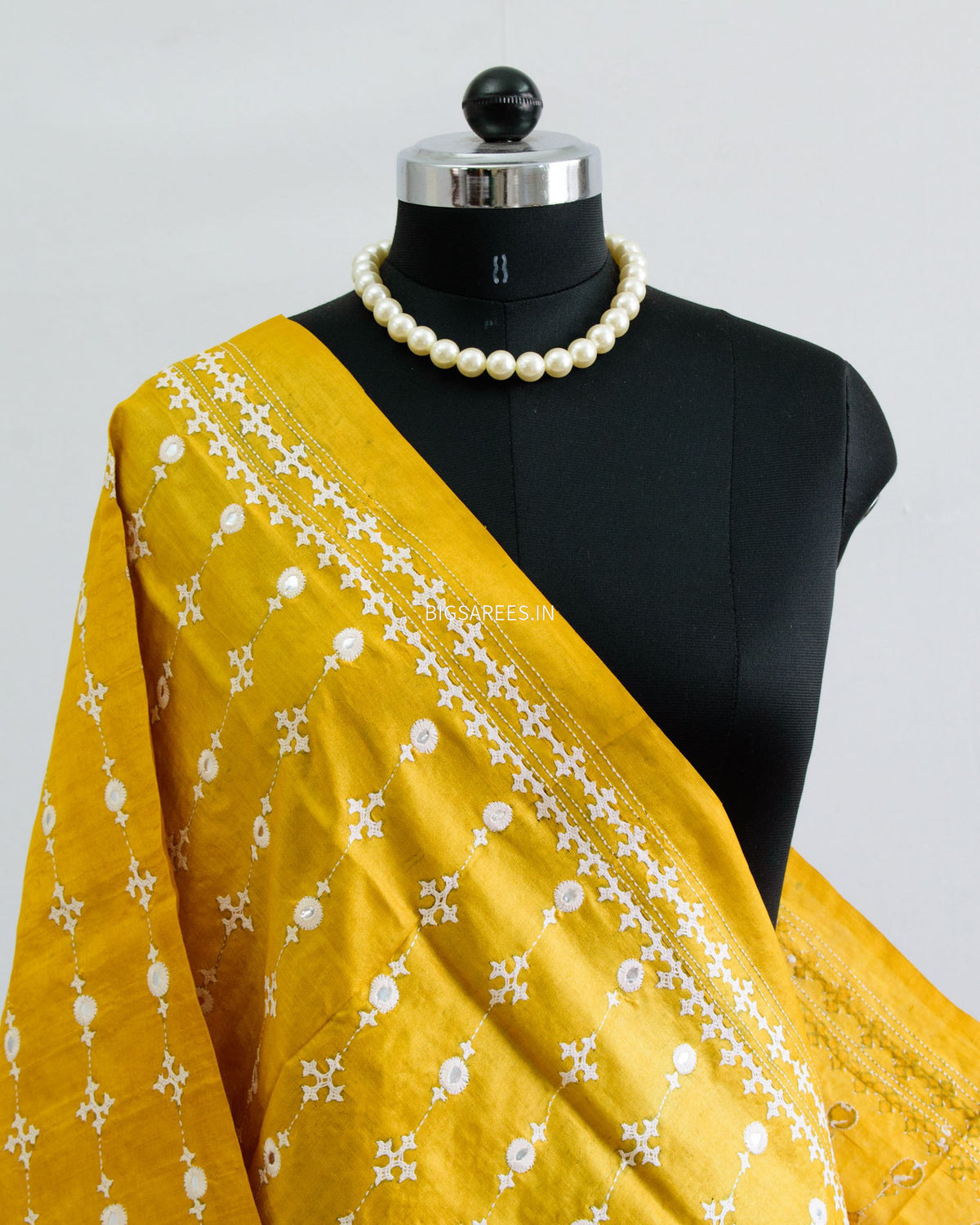 Kutchi Work Dupatta | Tussar Silk | Yellow