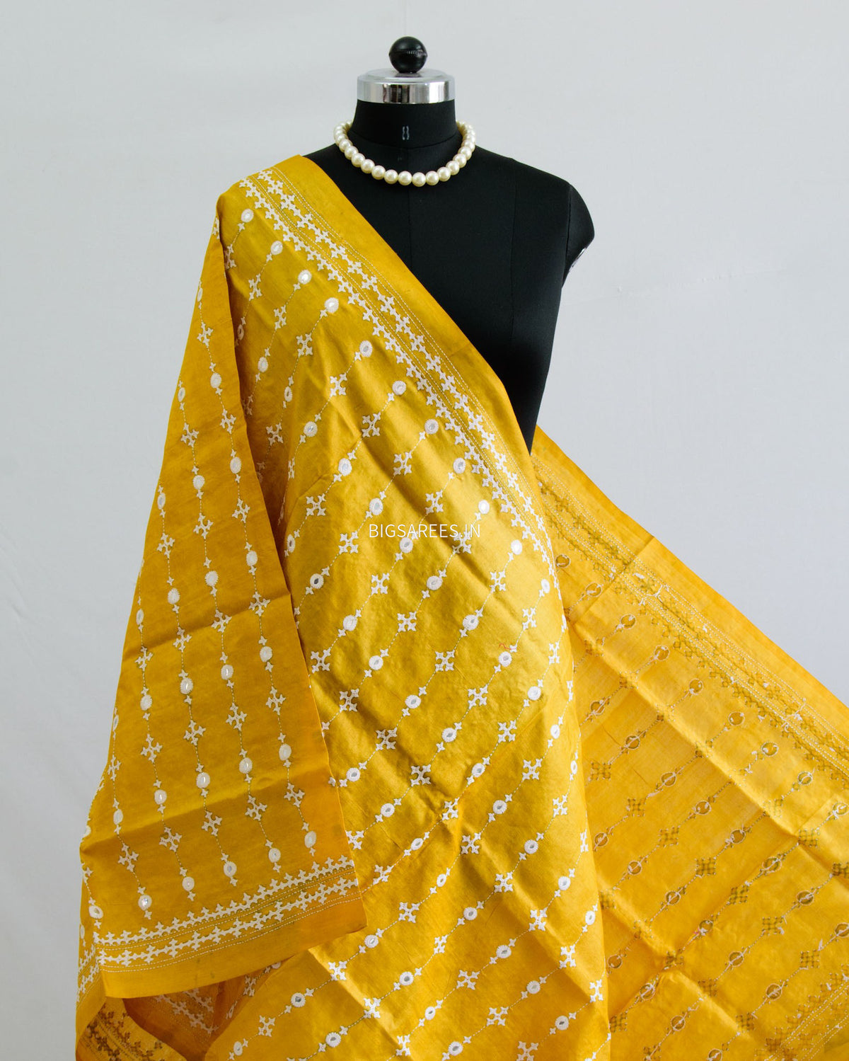 Kutchi Work Dupatta | Tussar Silk | Yellow