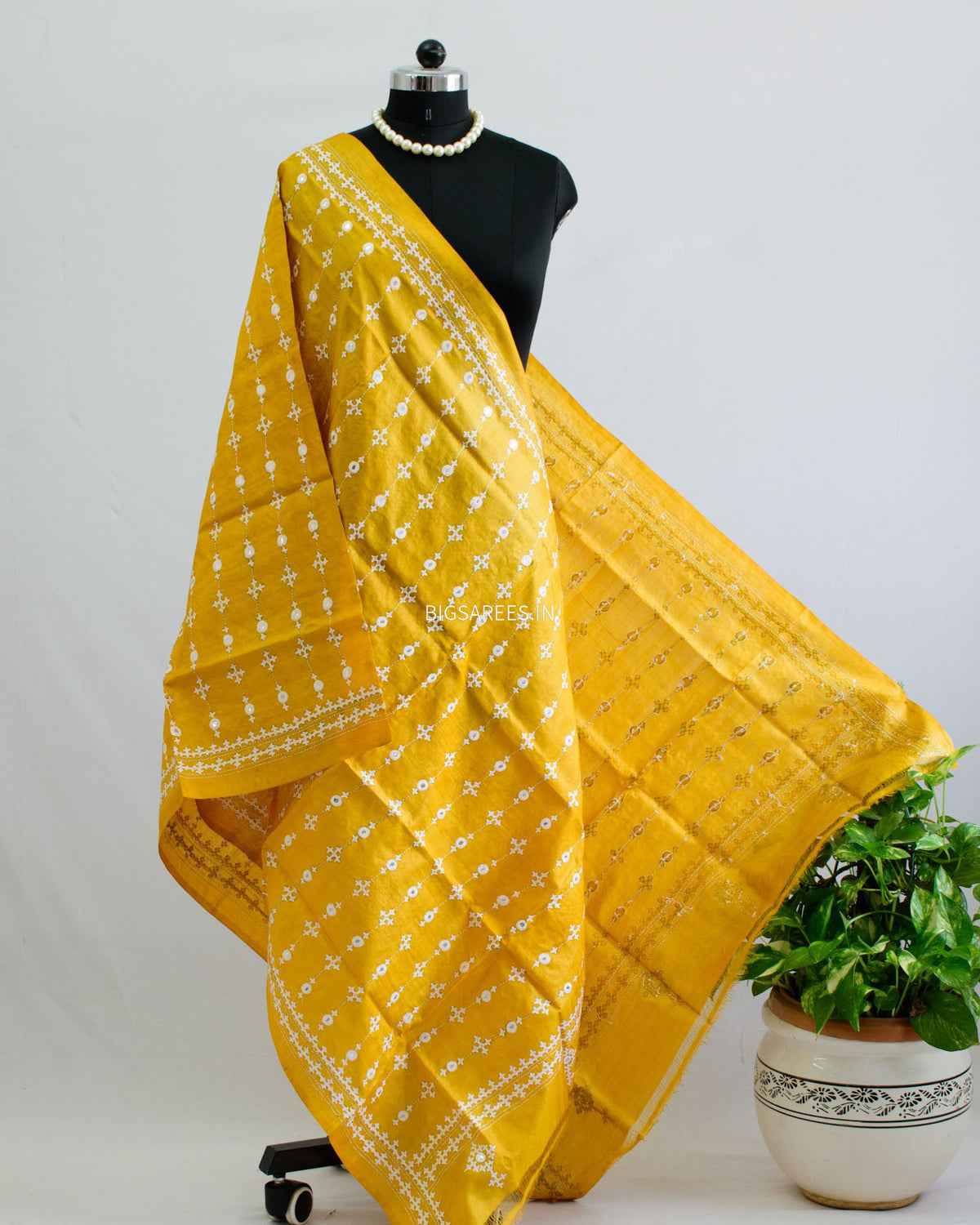 Kutchi Work Dupatta | Tussar Silk | Yellow