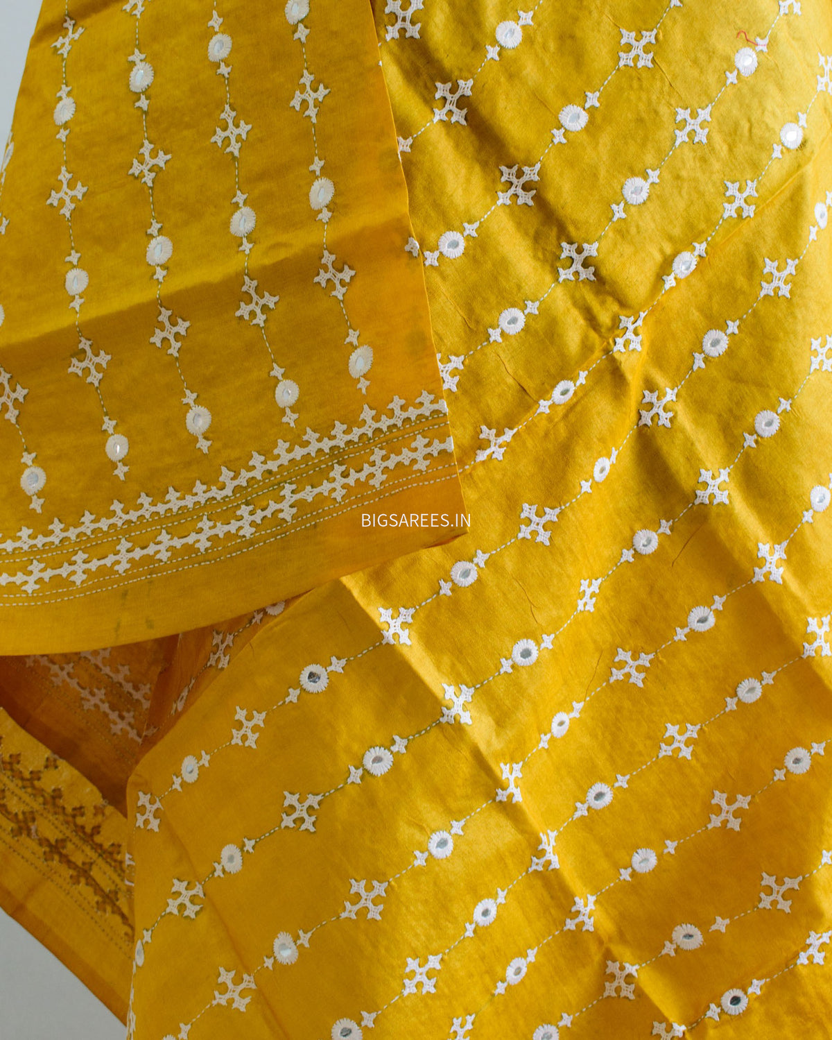 Kutchi Work Dupatta | Tussar Silk | Yellow