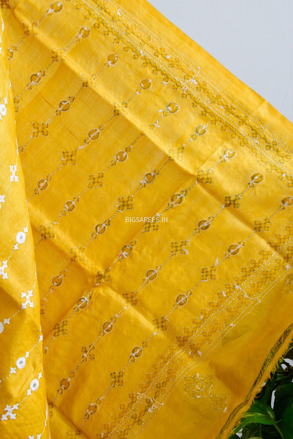 Kutchi Work Dupatta | Tussar Silk | Yellow
