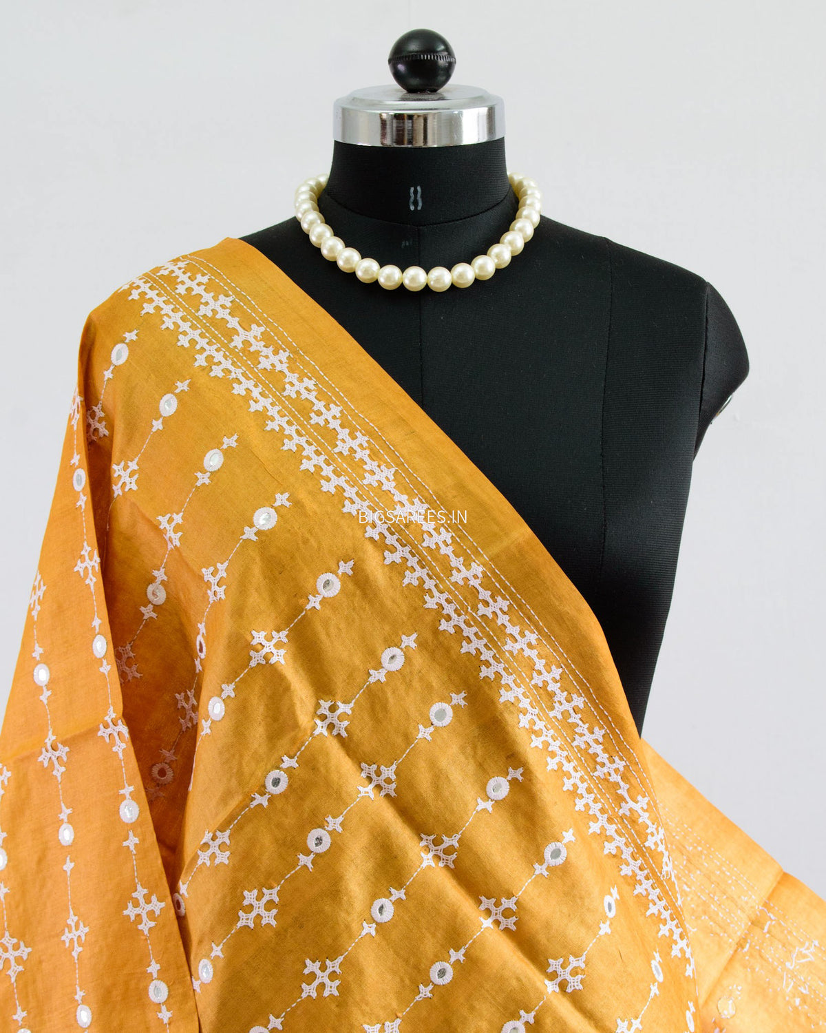 Kutchi Work Dupatta | Tussar Silk | Mustard