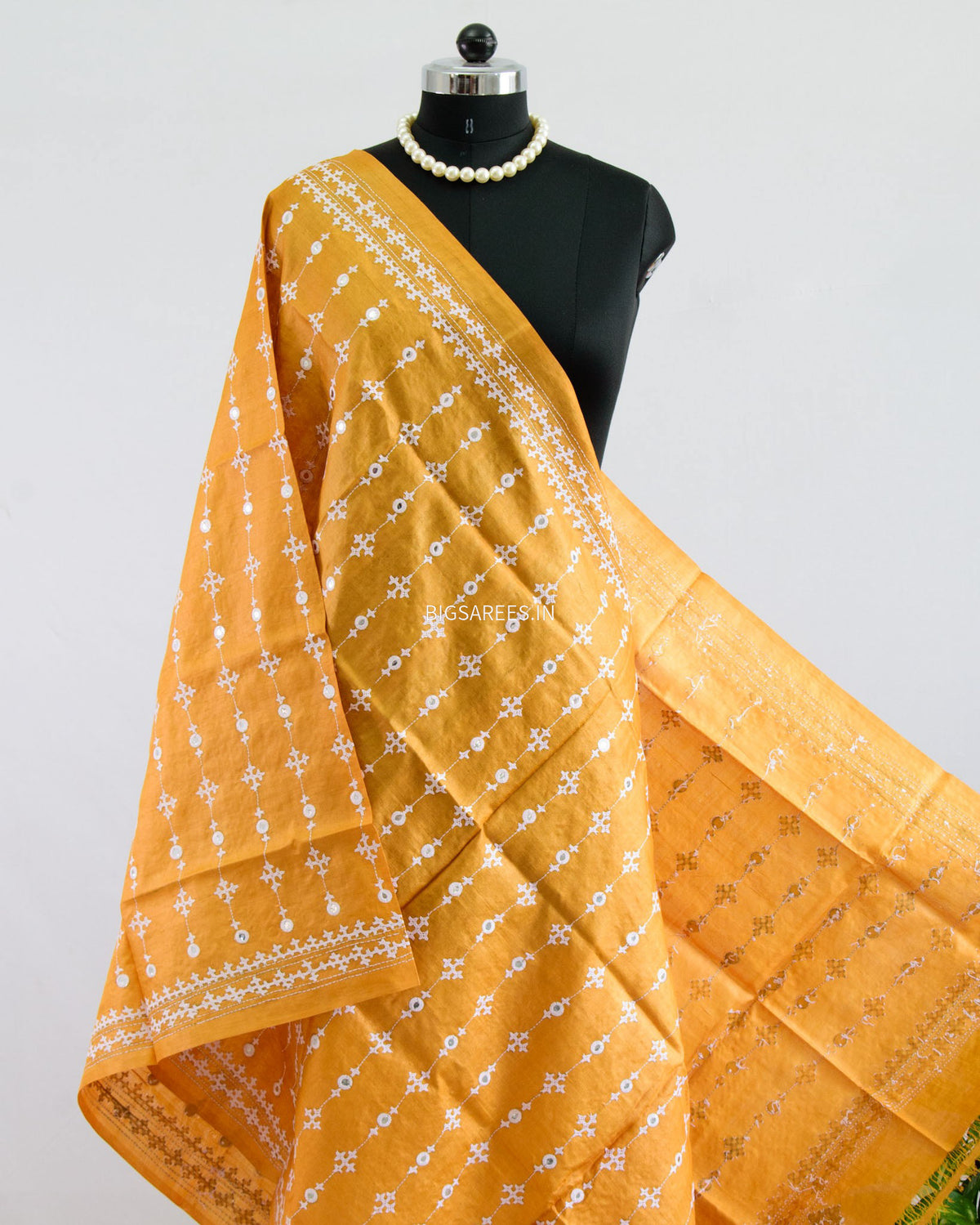 Kutchi Work Dupatta | Tussar Silk | Mustard