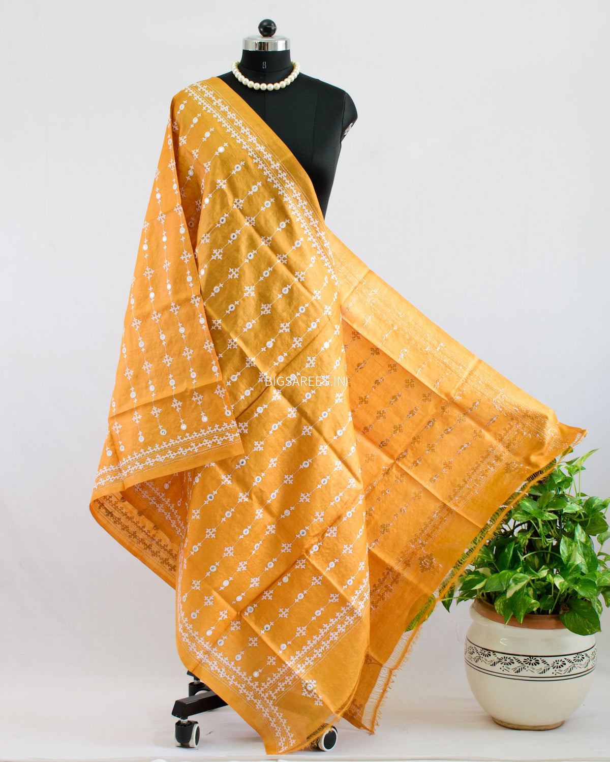 Kutchi Work Dupatta | Tussar Silk | Mustard