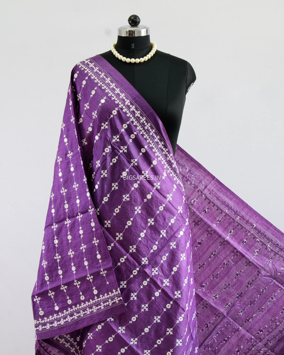 Kutchi Work Dupatta | Tussar Silk | Purple
