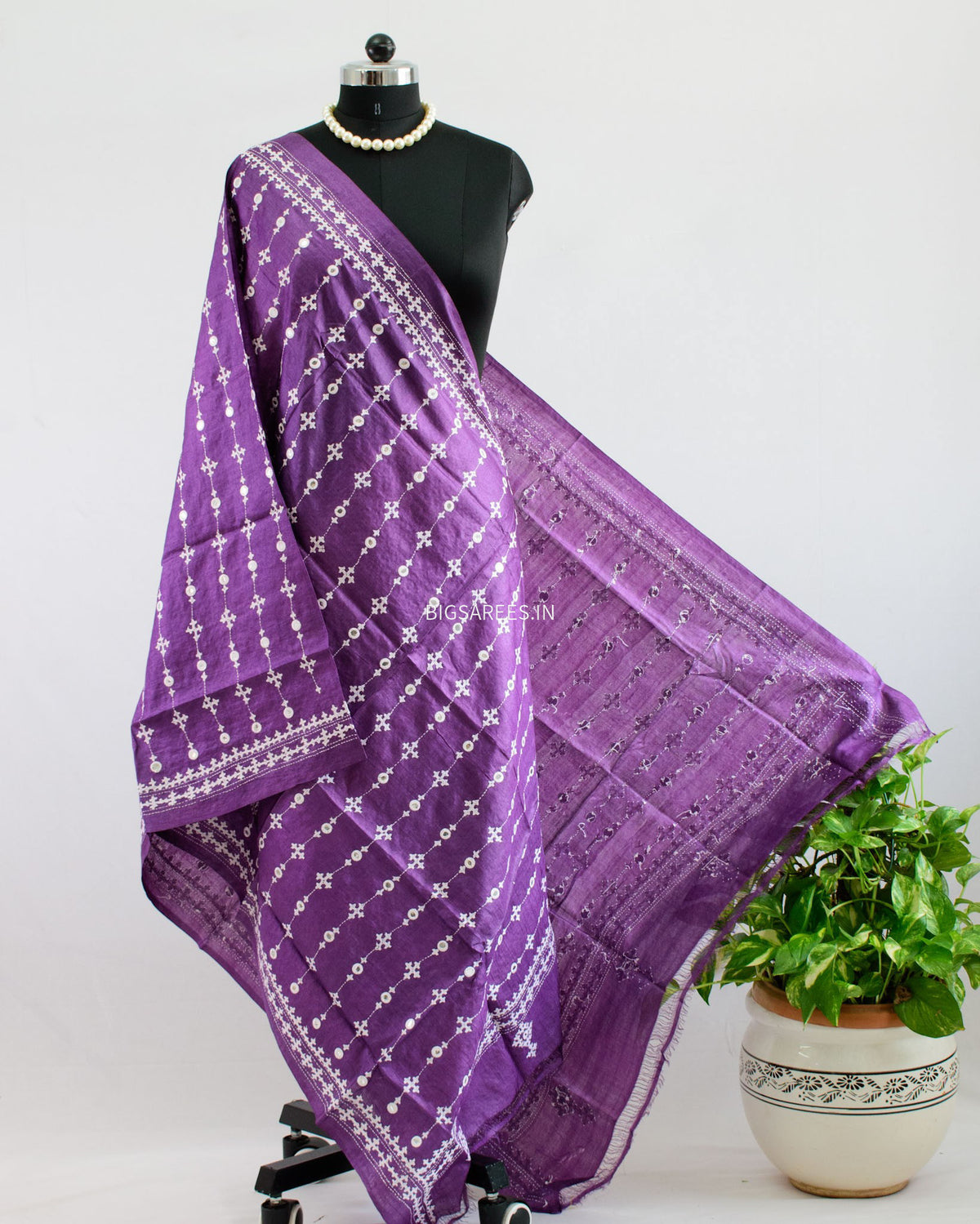 Kutchi Work Dupatta | Tussar Silk | Purple