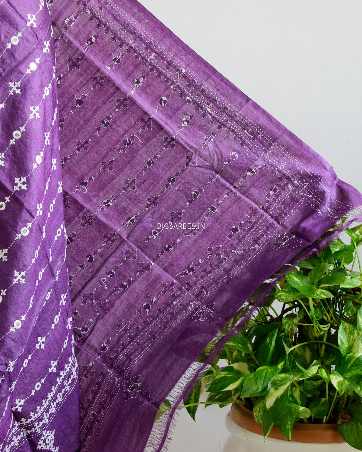 Kutchi Work Dupatta | Tussar Silk | Purple