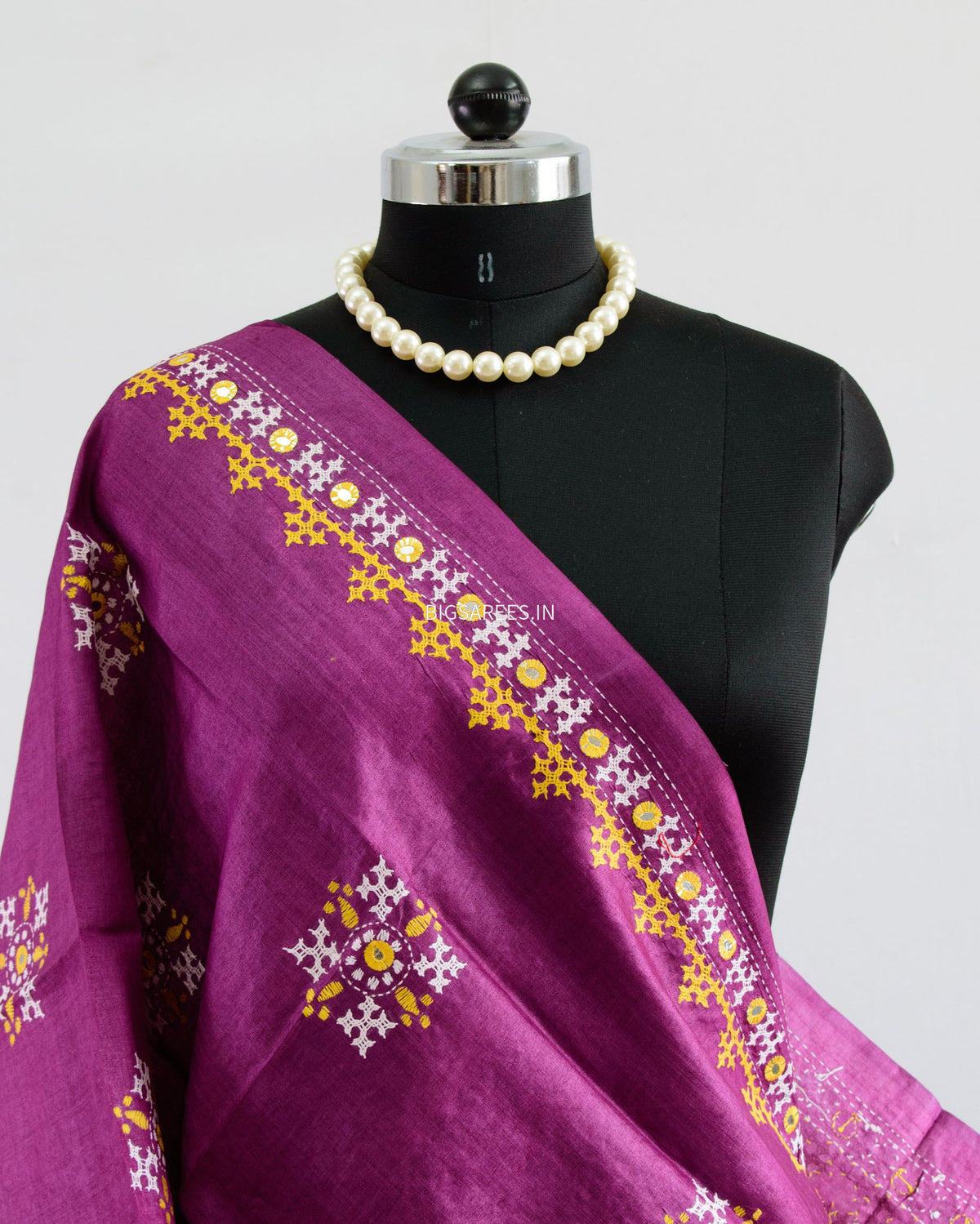 Kutchi Work Dupatta | Tussar Silk | Violet/Green