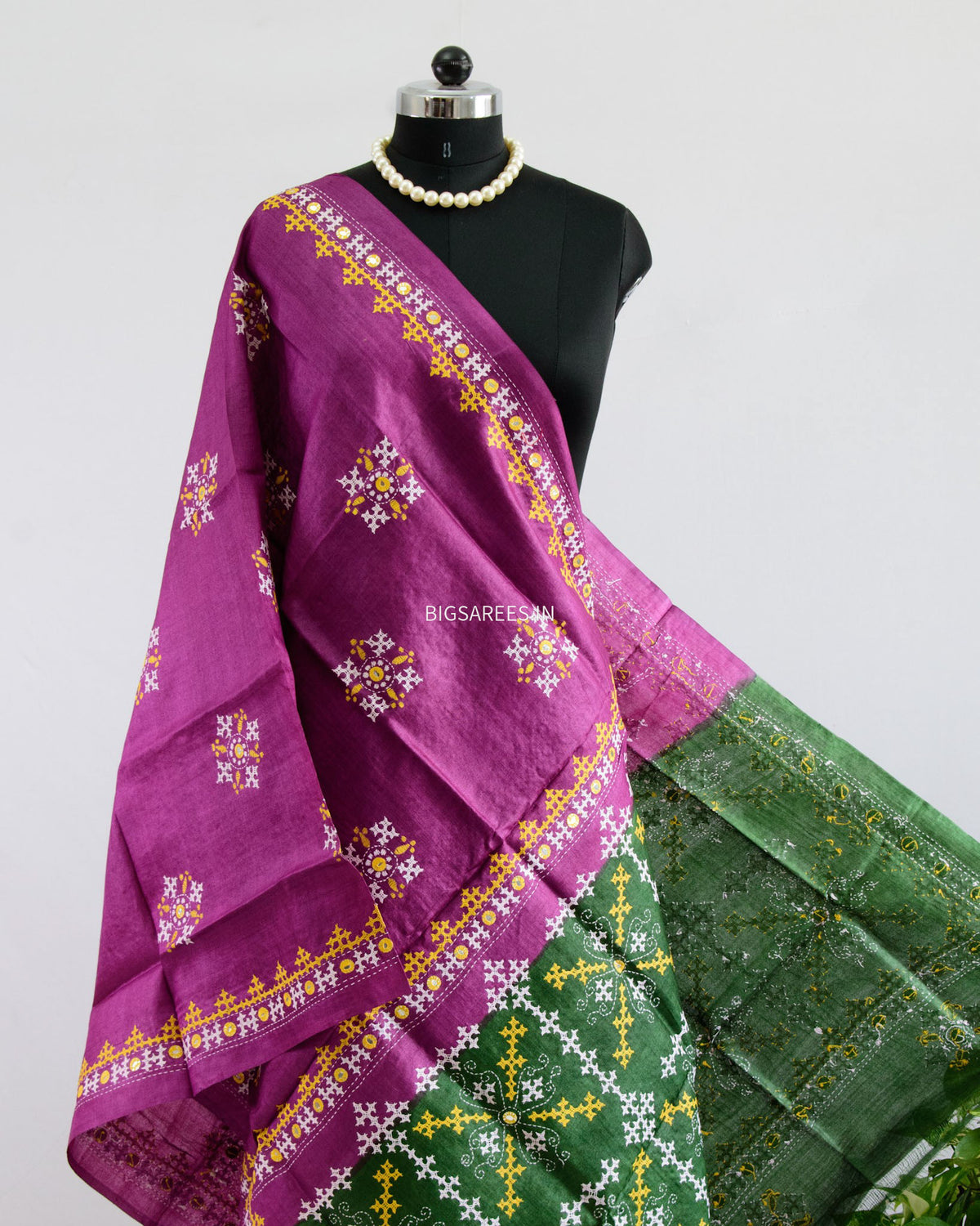 Kutchi Work Dupatta | Tussar Silk | Violet/Green
