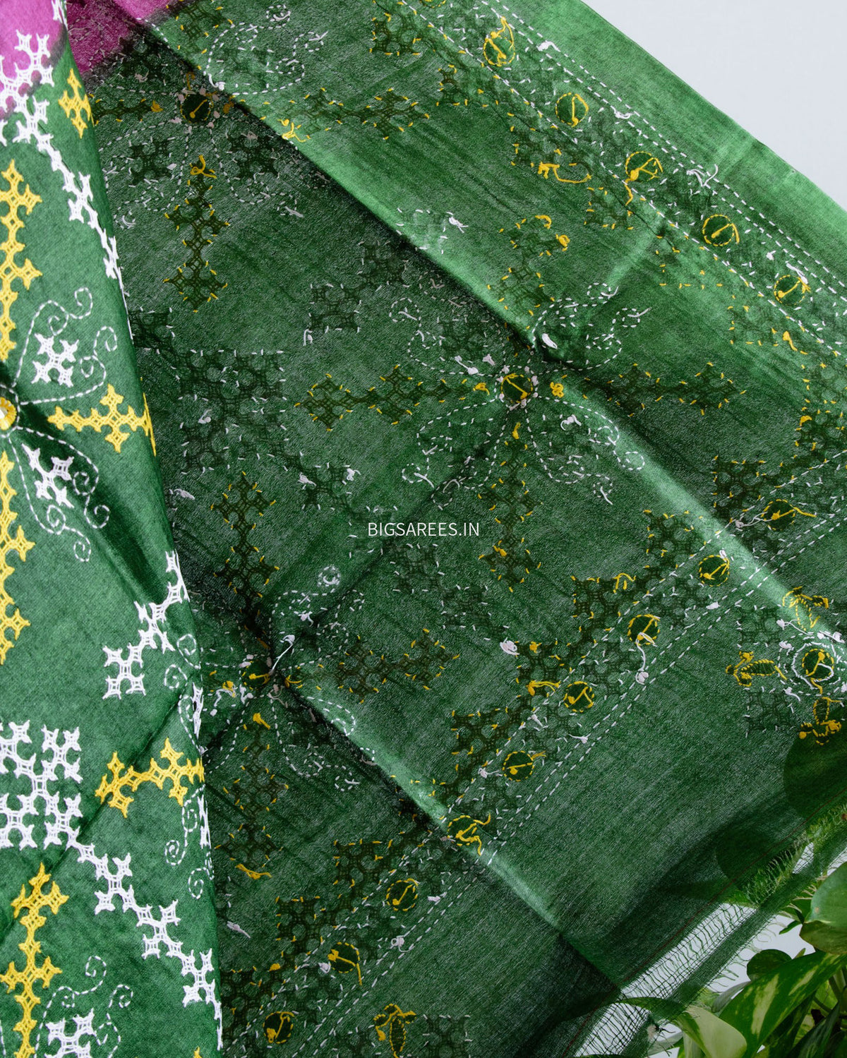 Kutchi Work Dupatta | Tussar Silk | Violet/Green