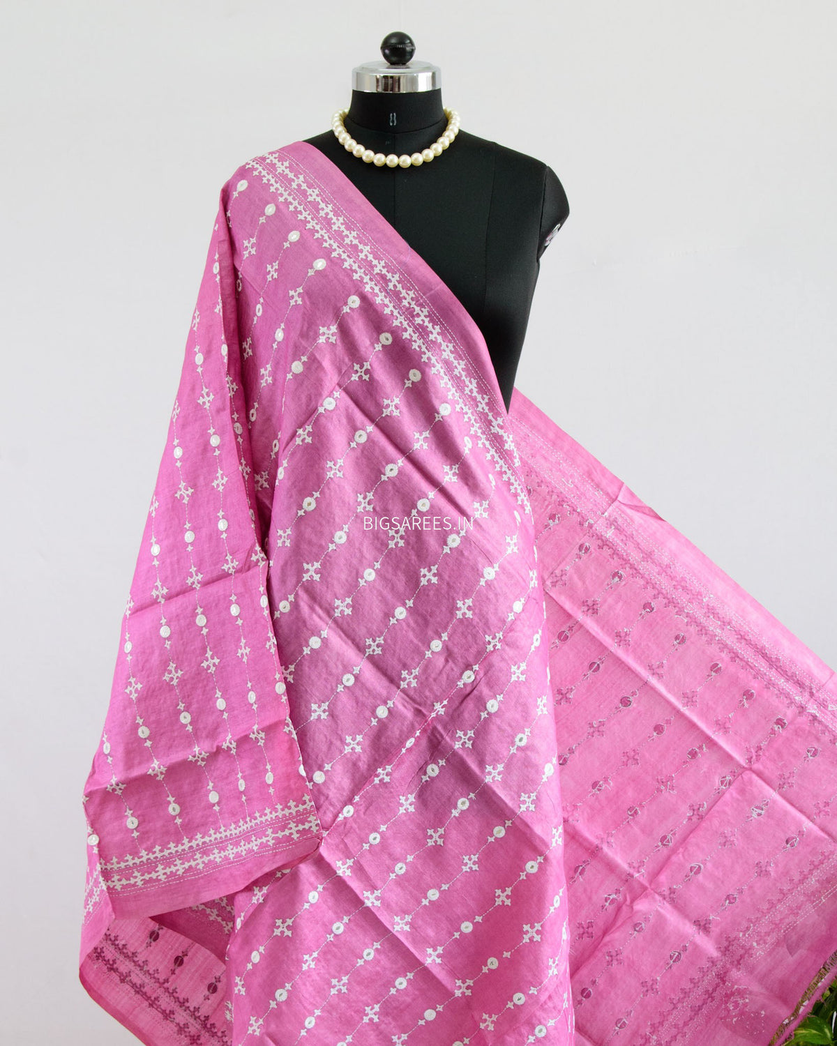 Kutchi Work Dupatta | Tussar Silk | Pink