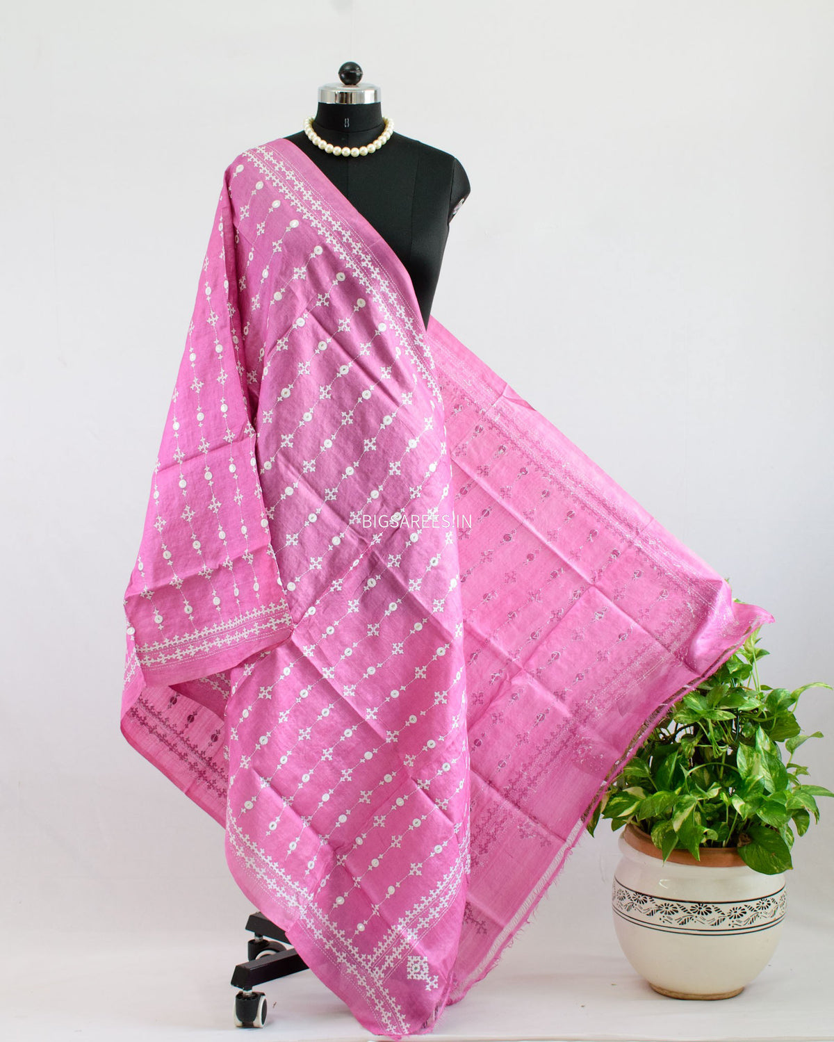 Kutchi Work Dupatta | Tussar Silk | Pink