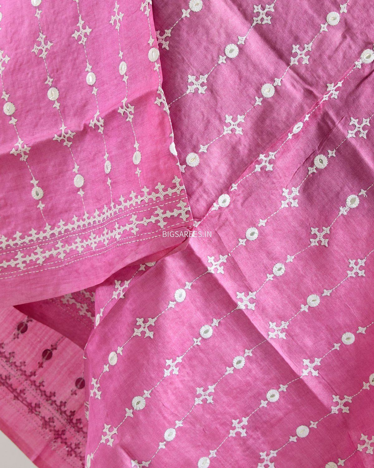 Kutchi Work Dupatta | Tussar Silk | Pink