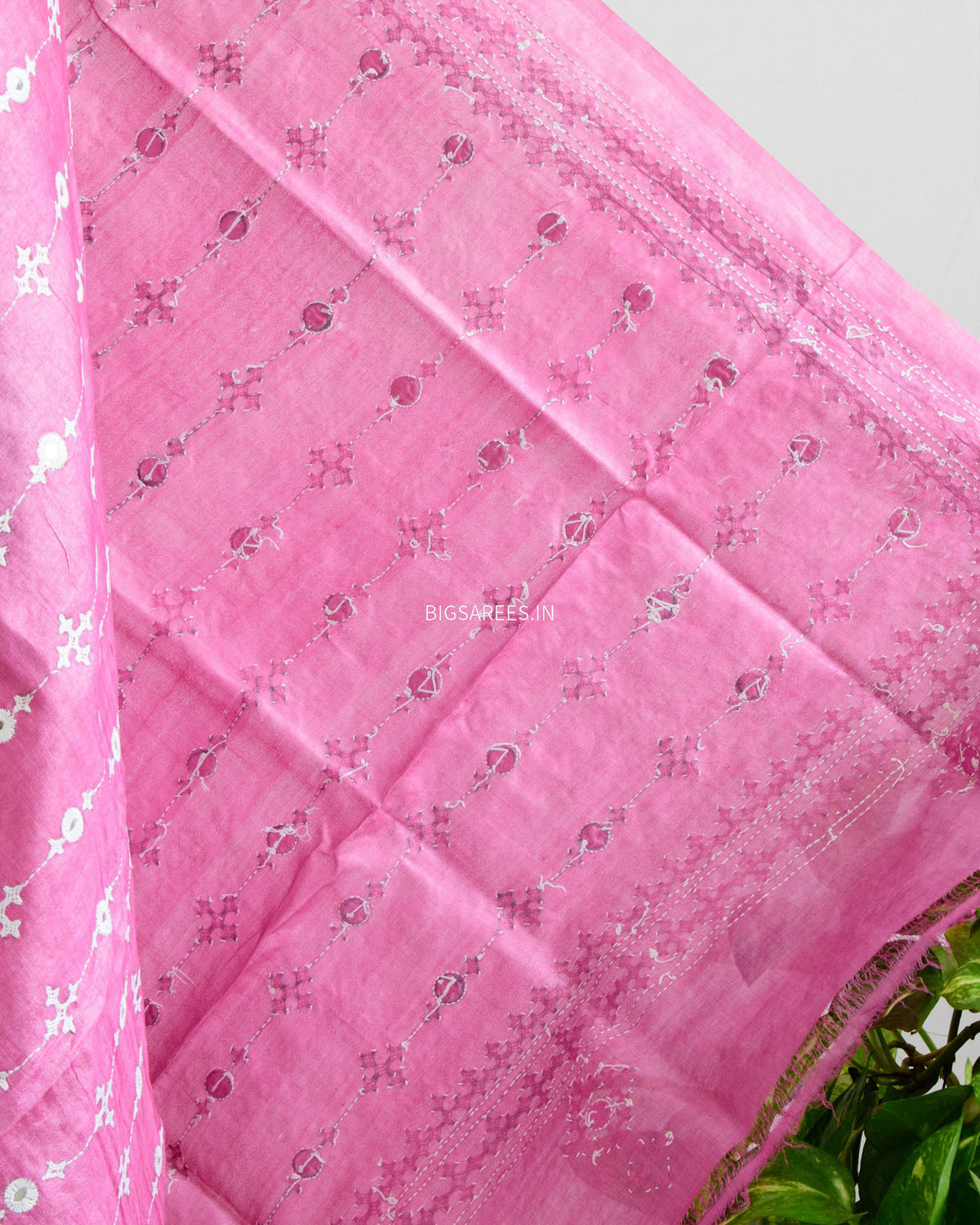 Kutchi Work Dupatta | Tussar Silk | Pink