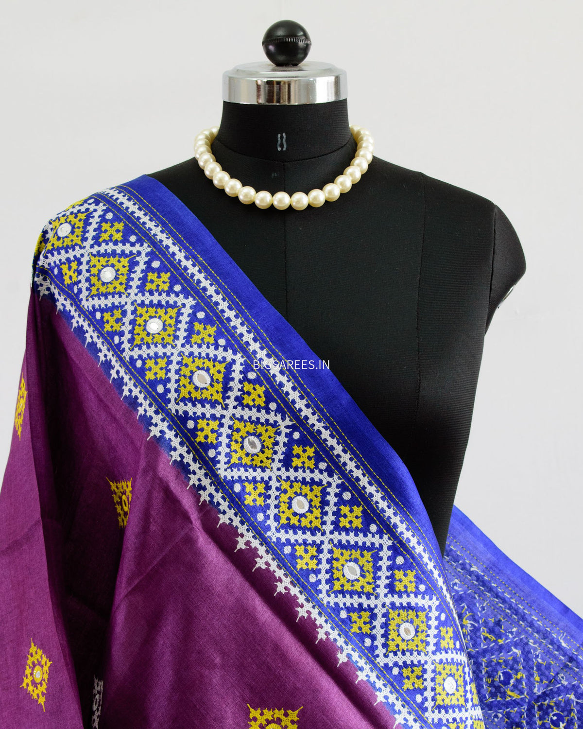 Kutchi Work Dupatta | Tussar Silk | Purple
