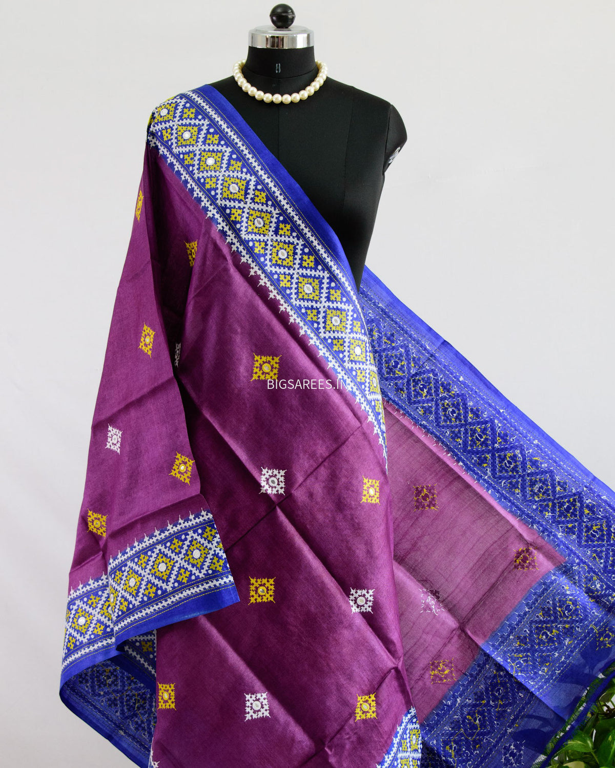 Kutchi Work Dupatta | Tussar Silk | Purple
