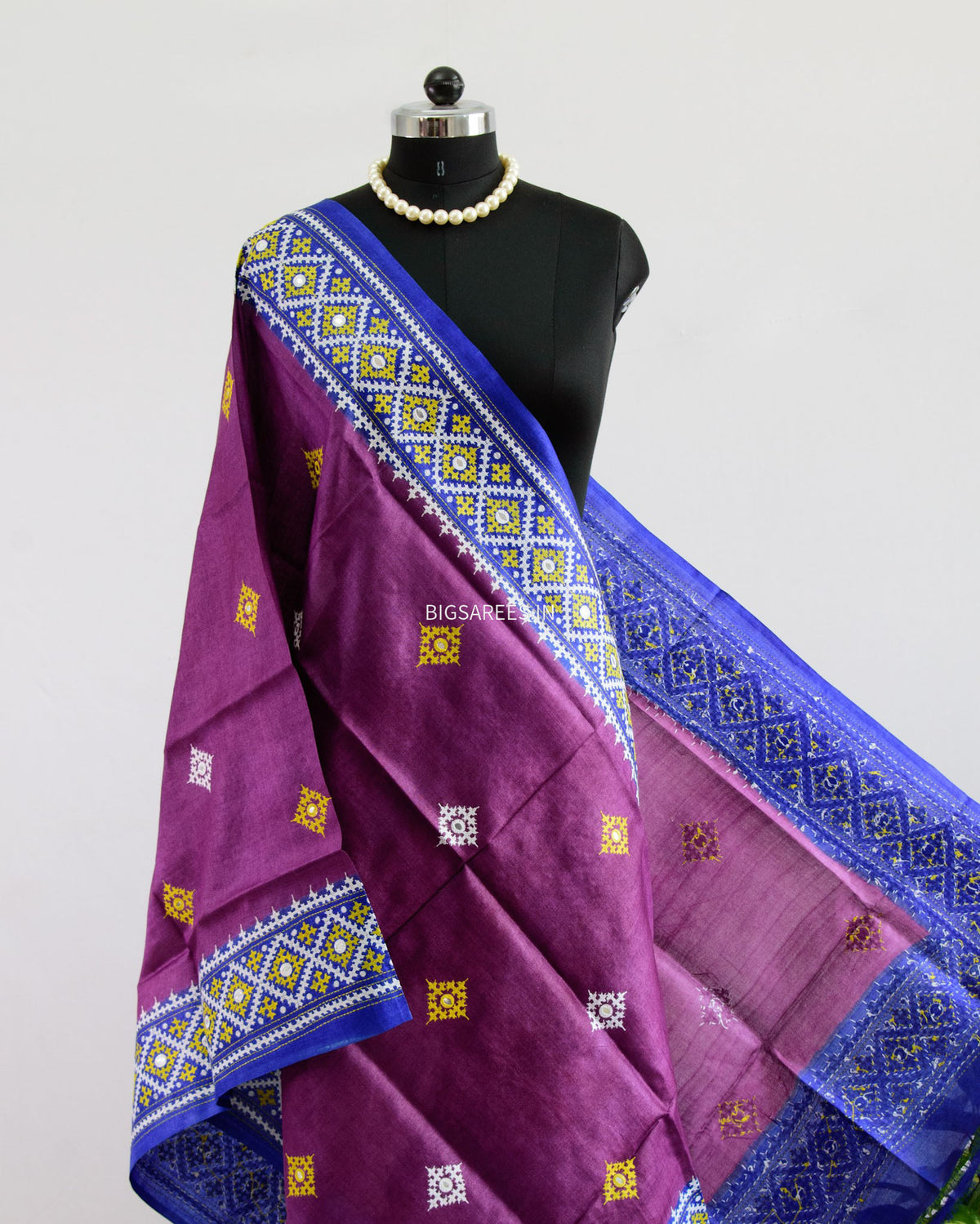 Kutchi Work Dupatta | Tussar Silk | Purple