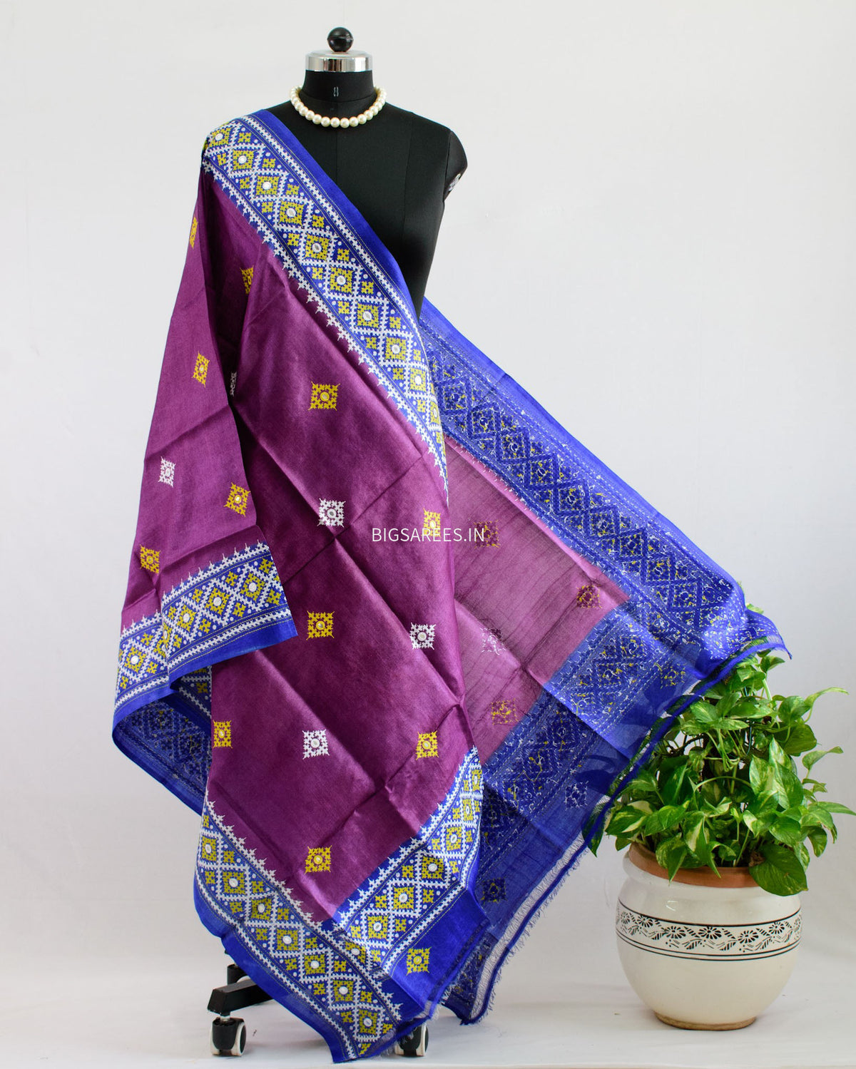 Kutchi Work Dupatta | Tussar Silk | Purple