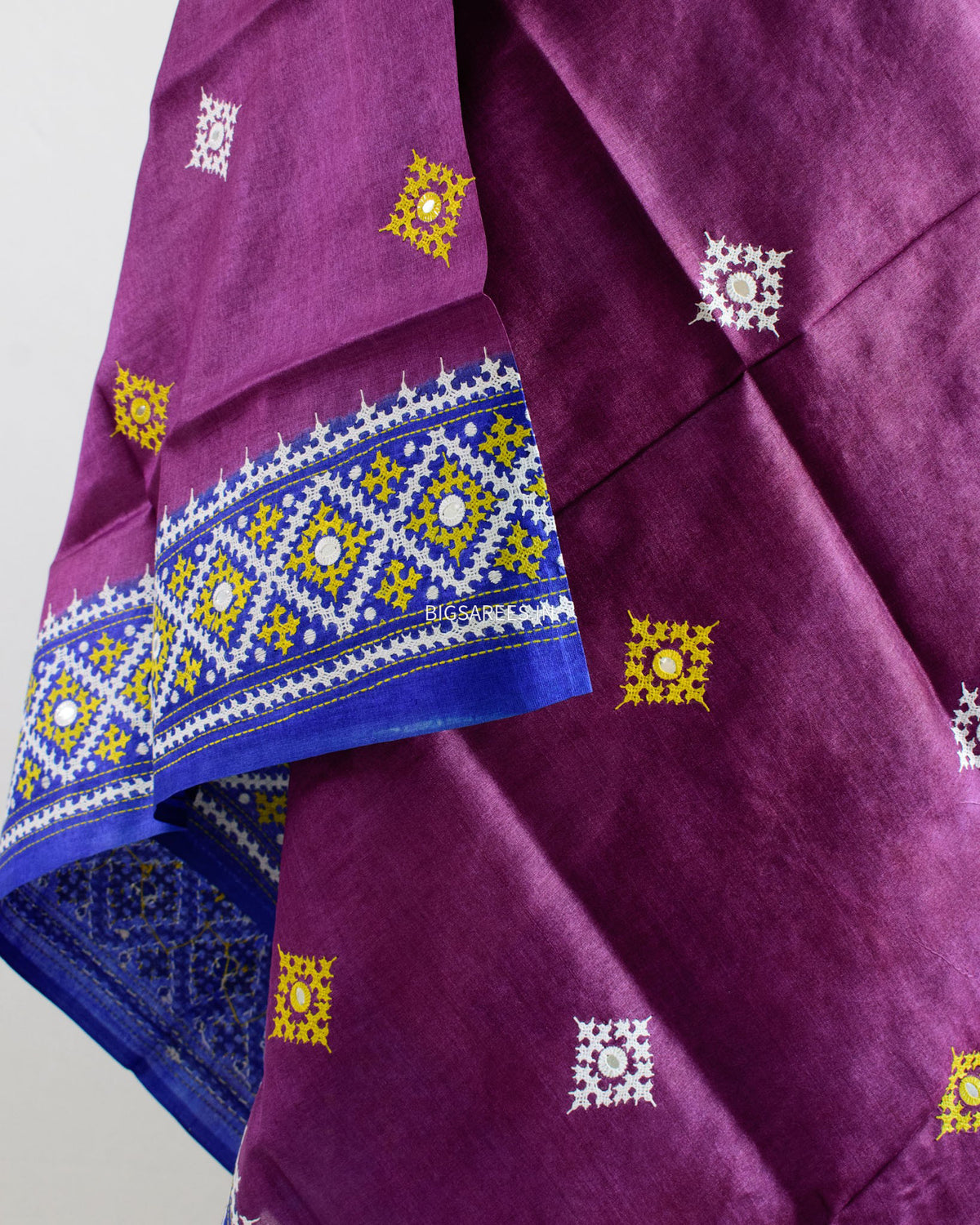 Kutchi Work Dupatta | Tussar Silk | Purple