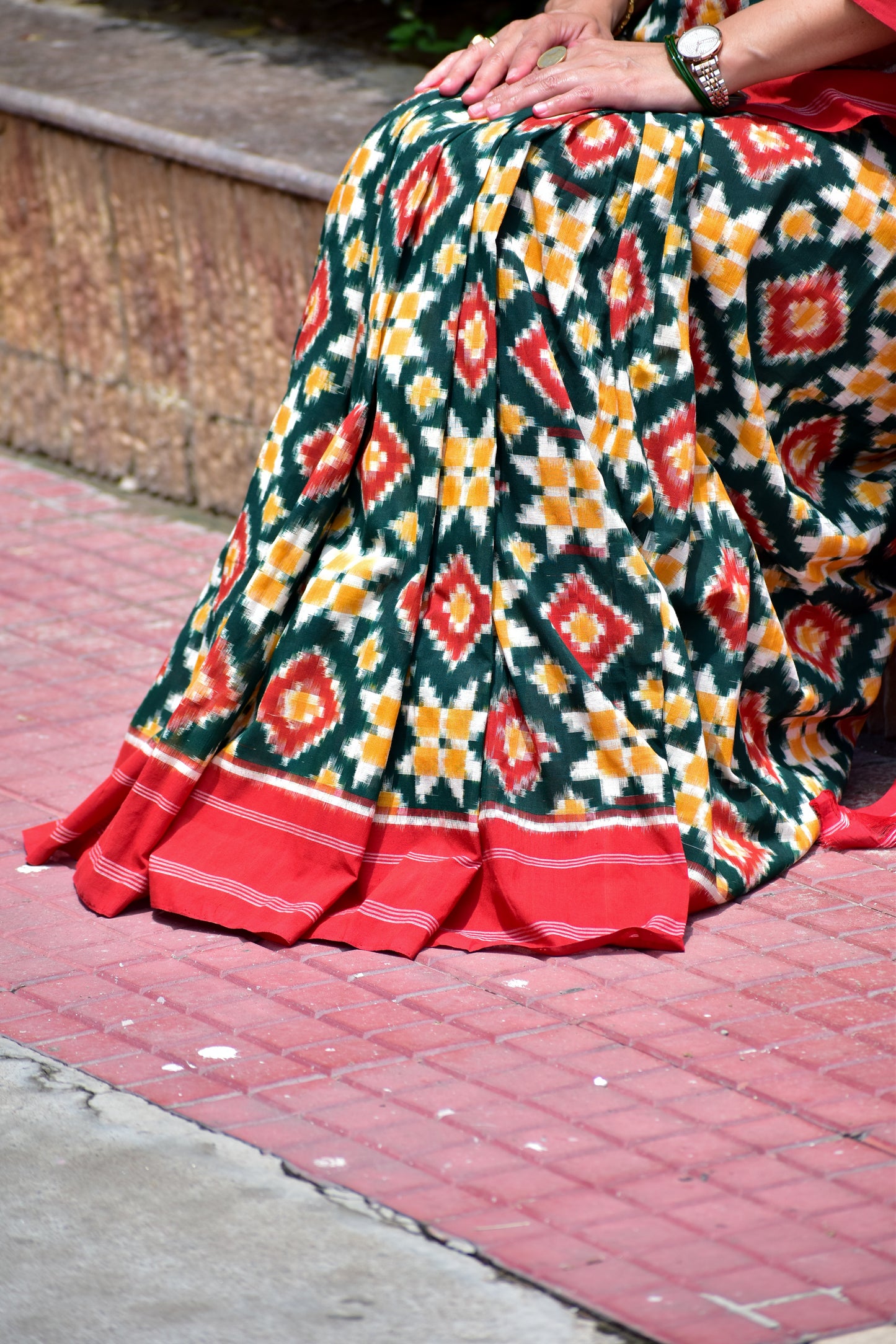 Telia Rumal Pochampally Double Ikat Saree | Handloom Cotton | Green