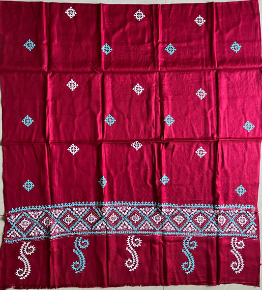 Gujrati Stitch Hand Embroidered Woollen Warm Shawl (maroon)