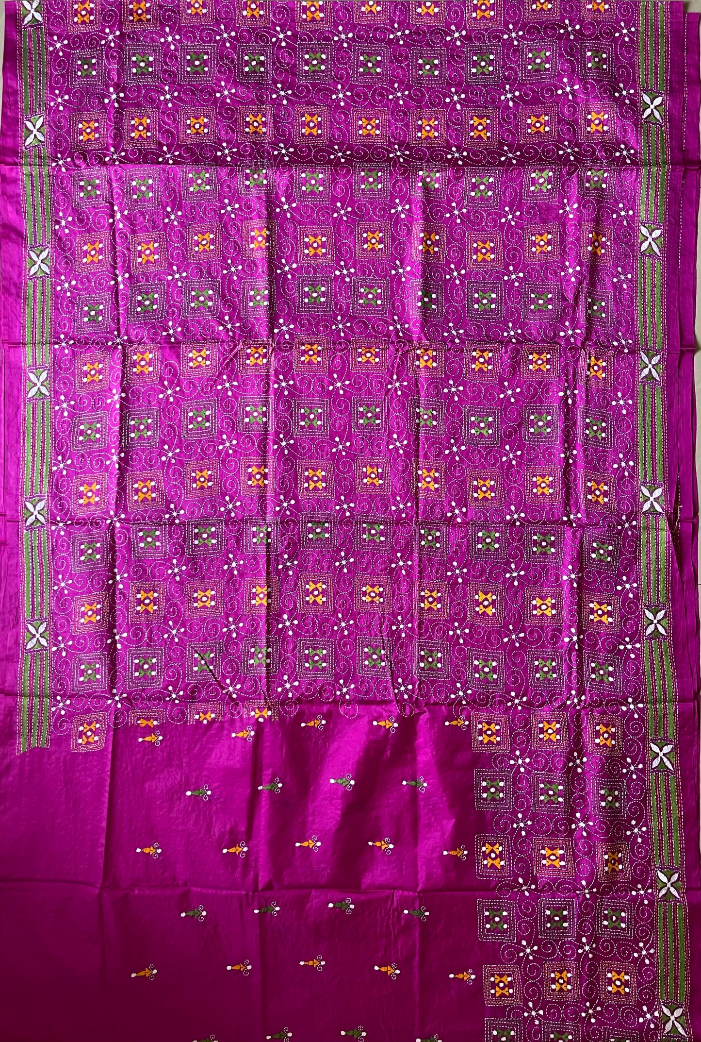 Kantha Hand Embroidered Blended Banglore Silk/Art Silk Saree With Blouse