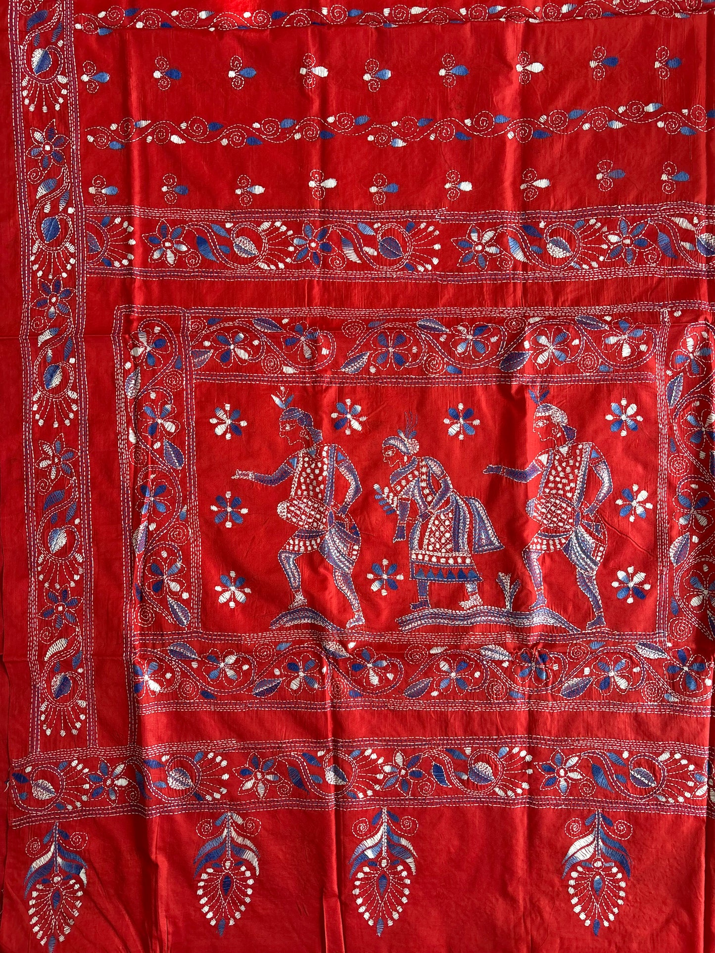 Kantha Stitch Hand Work Embroidered Art Silk Saree With Blouse