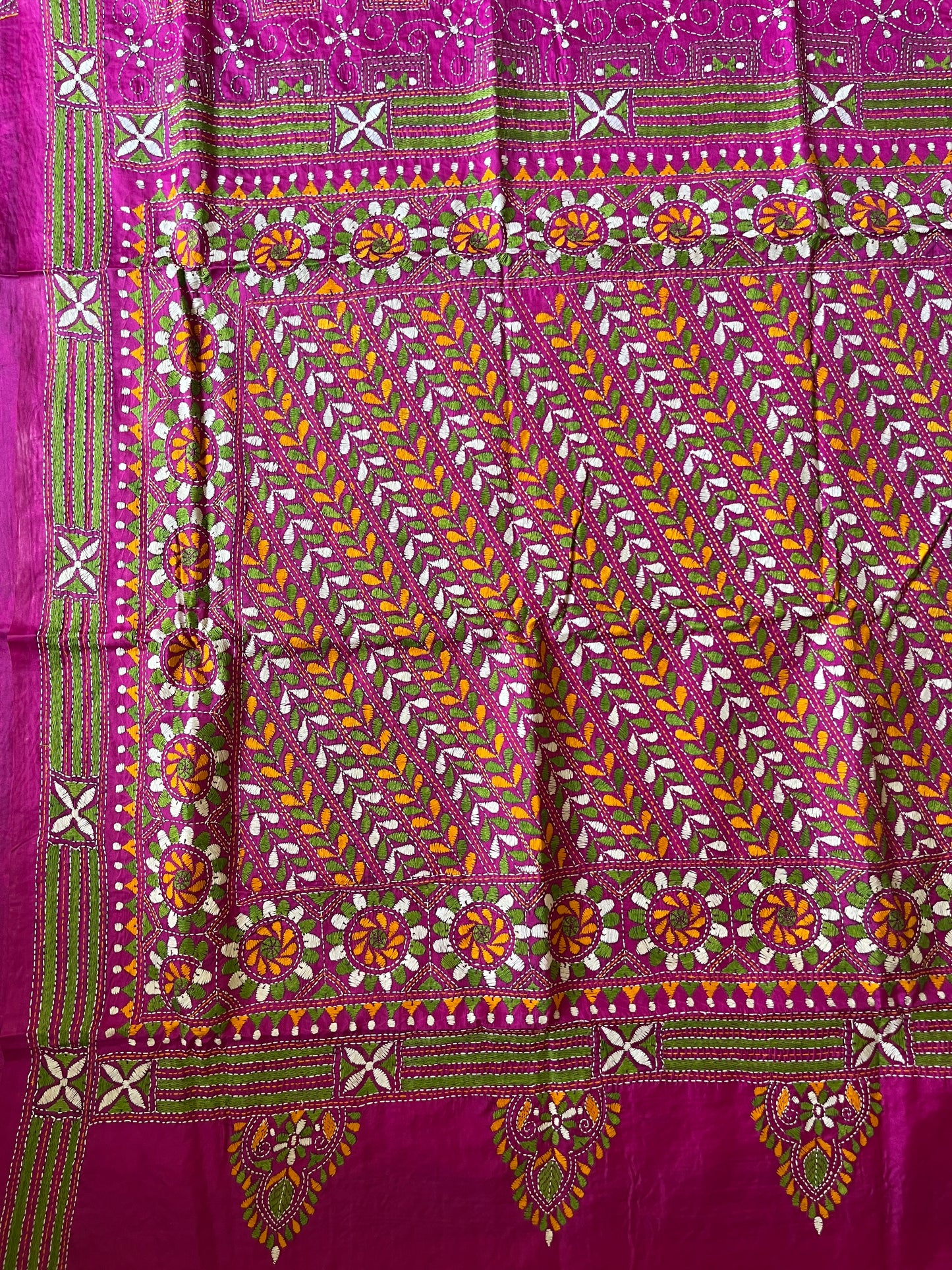 Kantha Hand Embroidered Blended Banglore Silk/Art Silk Saree With Blouse