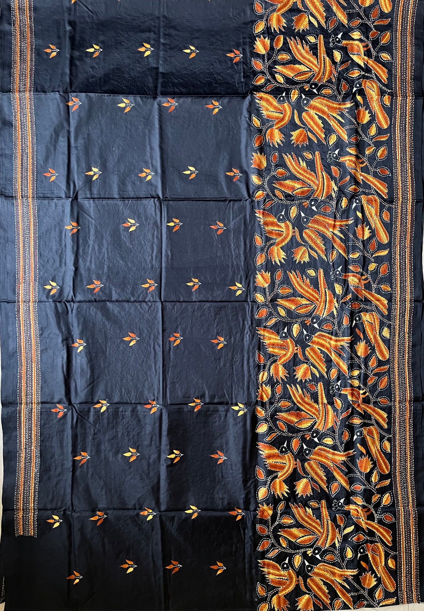 Kantha Stitch Hand Embroidered Art Silk Saree With Blouse