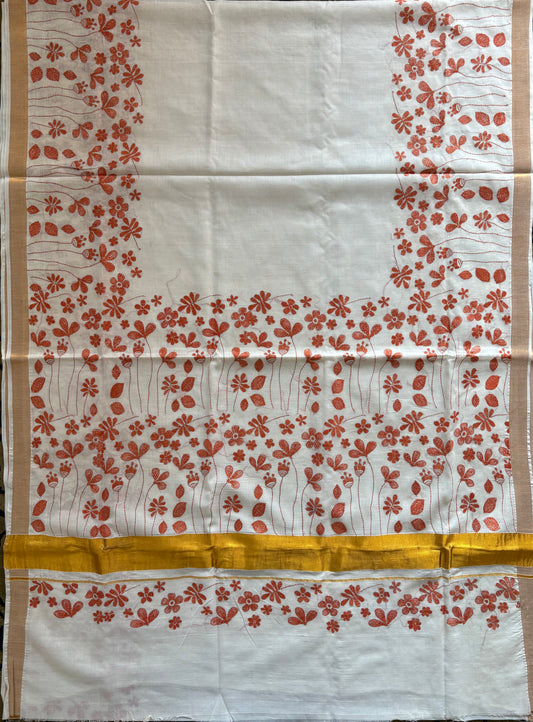 Kantha Stitch Hand Embroidered South Cotton Saree