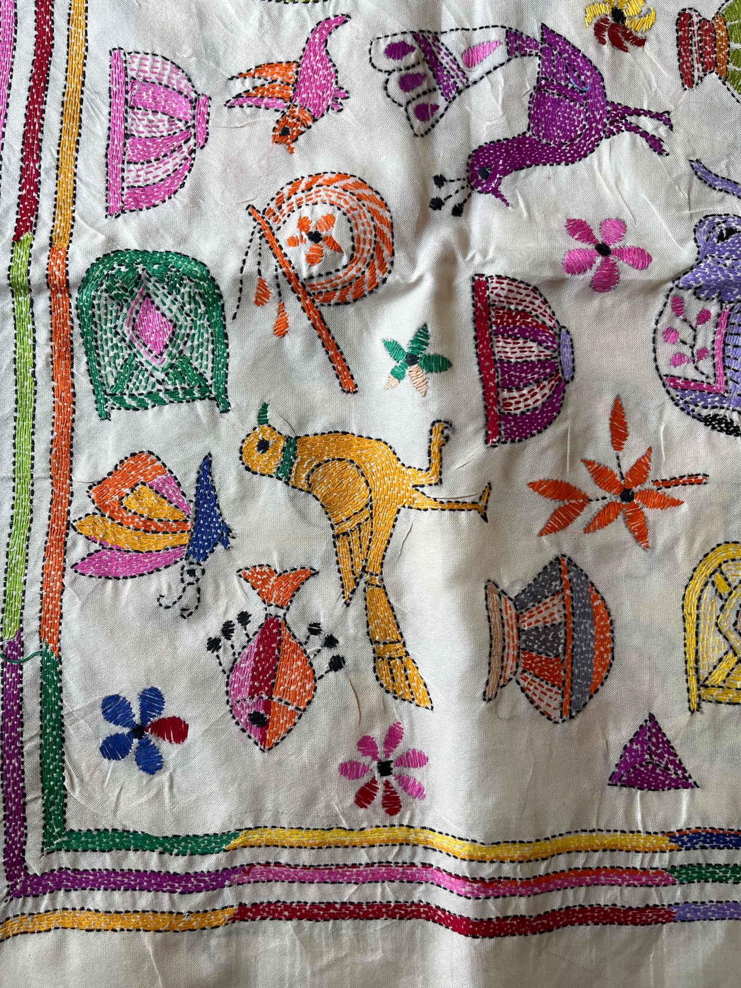 Kantha Hand Embroidary Full Work Semi Tusshar Silk Dupatta 44″