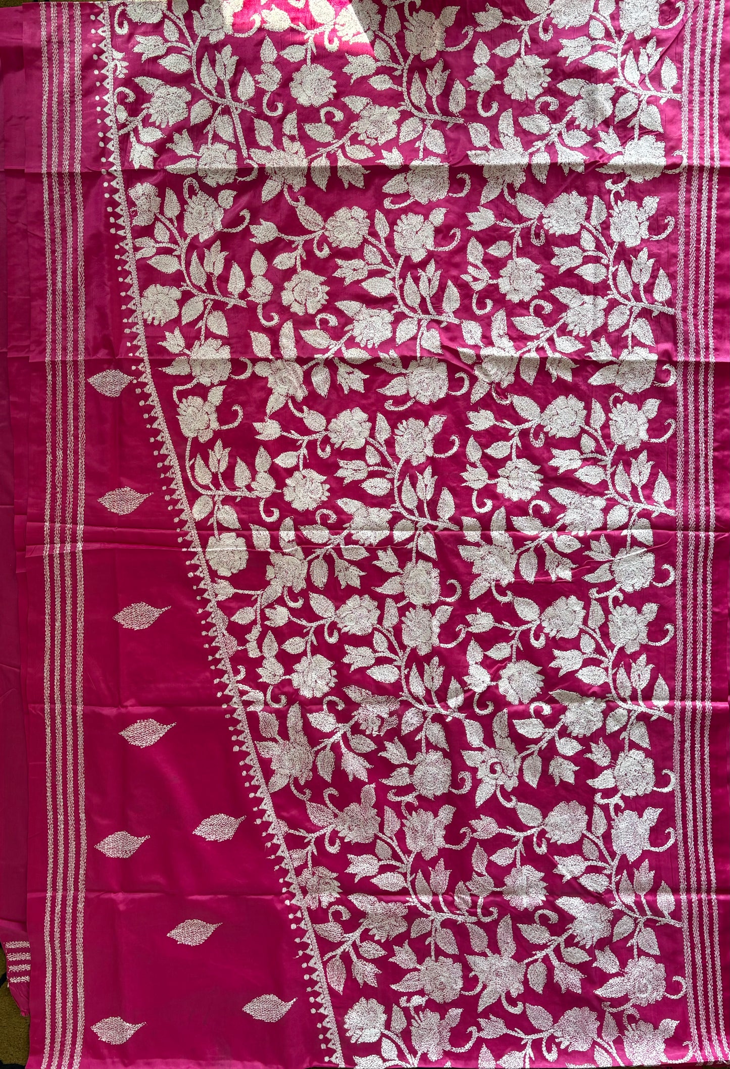 Kantha Hand Embroidered Blended Banglore Silk/Art Silk Saree With Blouse