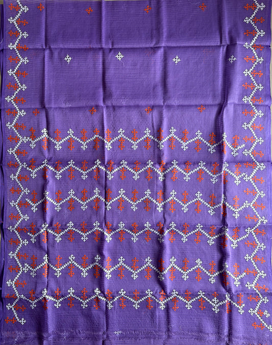 Gujrati Stitch/Kutch Hand Embroidered Kota Cotton Saree