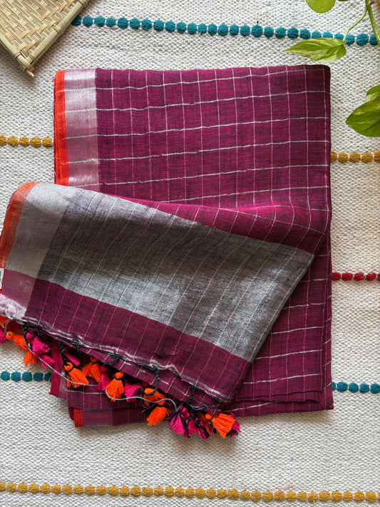 Pure Linen By Linen handloom Saree (handloom marked)